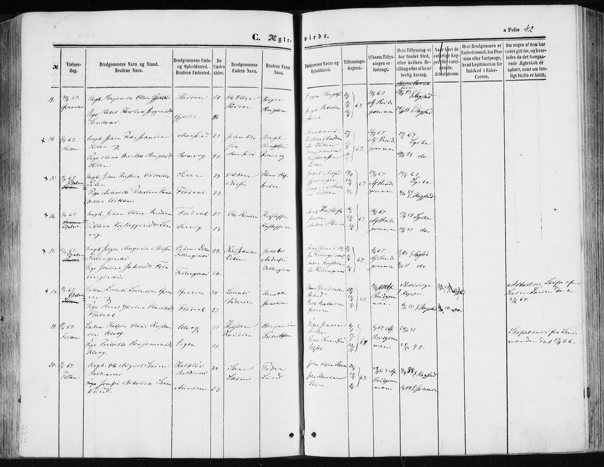 Ministerialprotokoller, klokkerbøker og fødselsregistre - Sør-Trøndelag, AV/SAT-A-1456/634/L0531: Parish register (official) no. 634A07, 1861-1870, p. 42