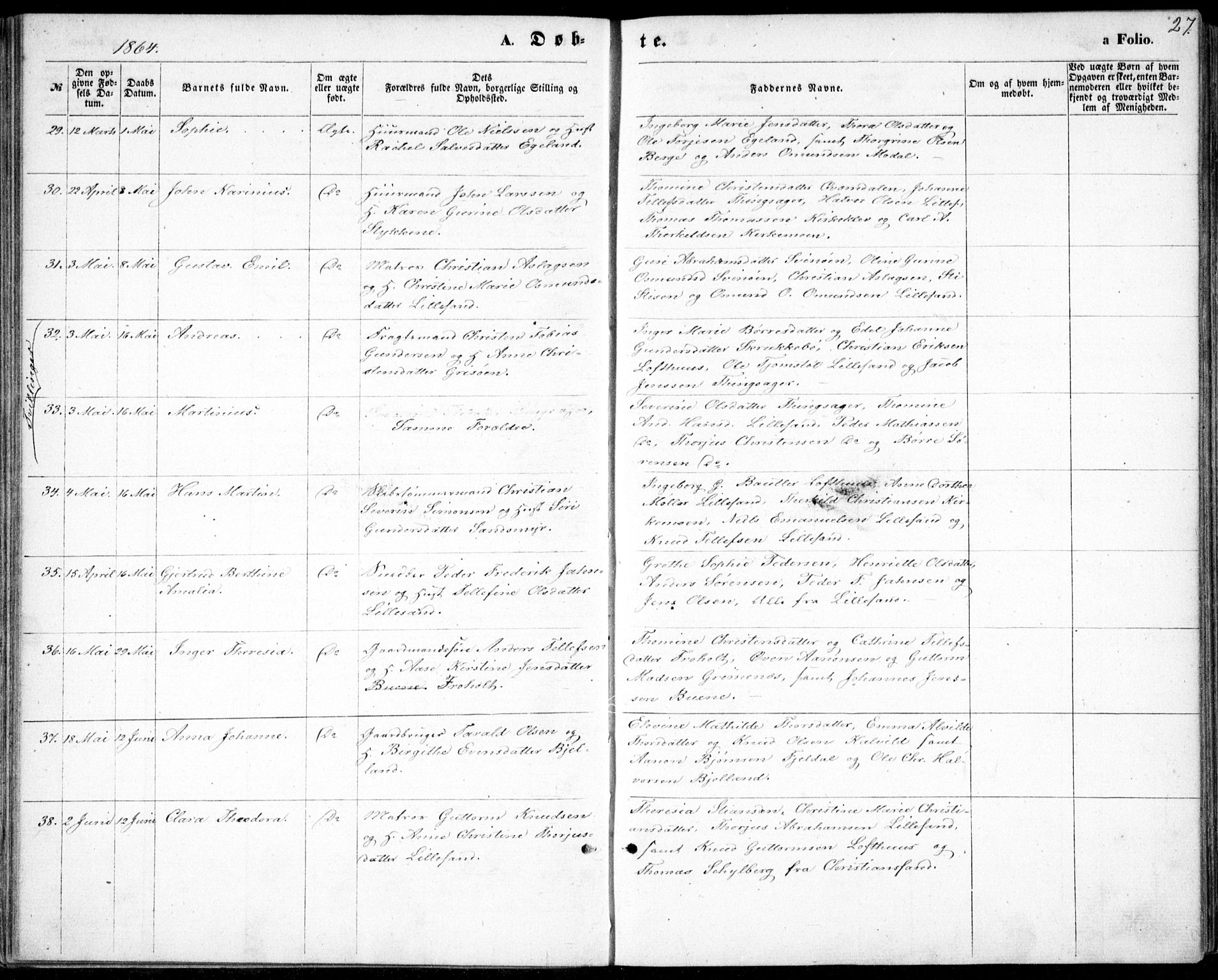 Vestre Moland sokneprestkontor, AV/SAK-1111-0046/F/Fb/Fbb/L0004: Parish register (copy) no. B 4, 1861-1872, p. 27