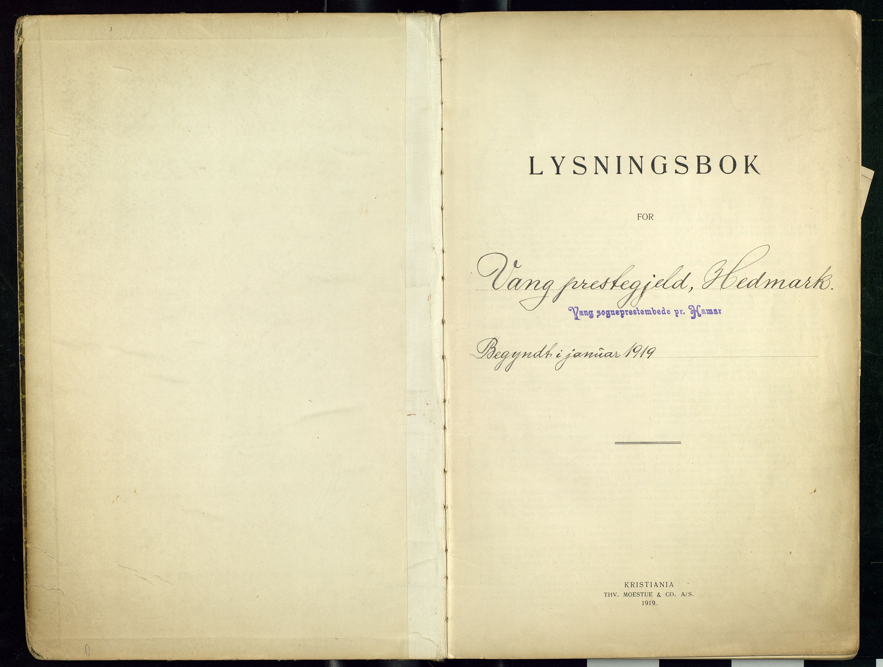 Vang prestekontor, Hedmark, AV/SAH-PREST-008/I/Ie/L0001/0001: Banns register no. 1, 1919-1938