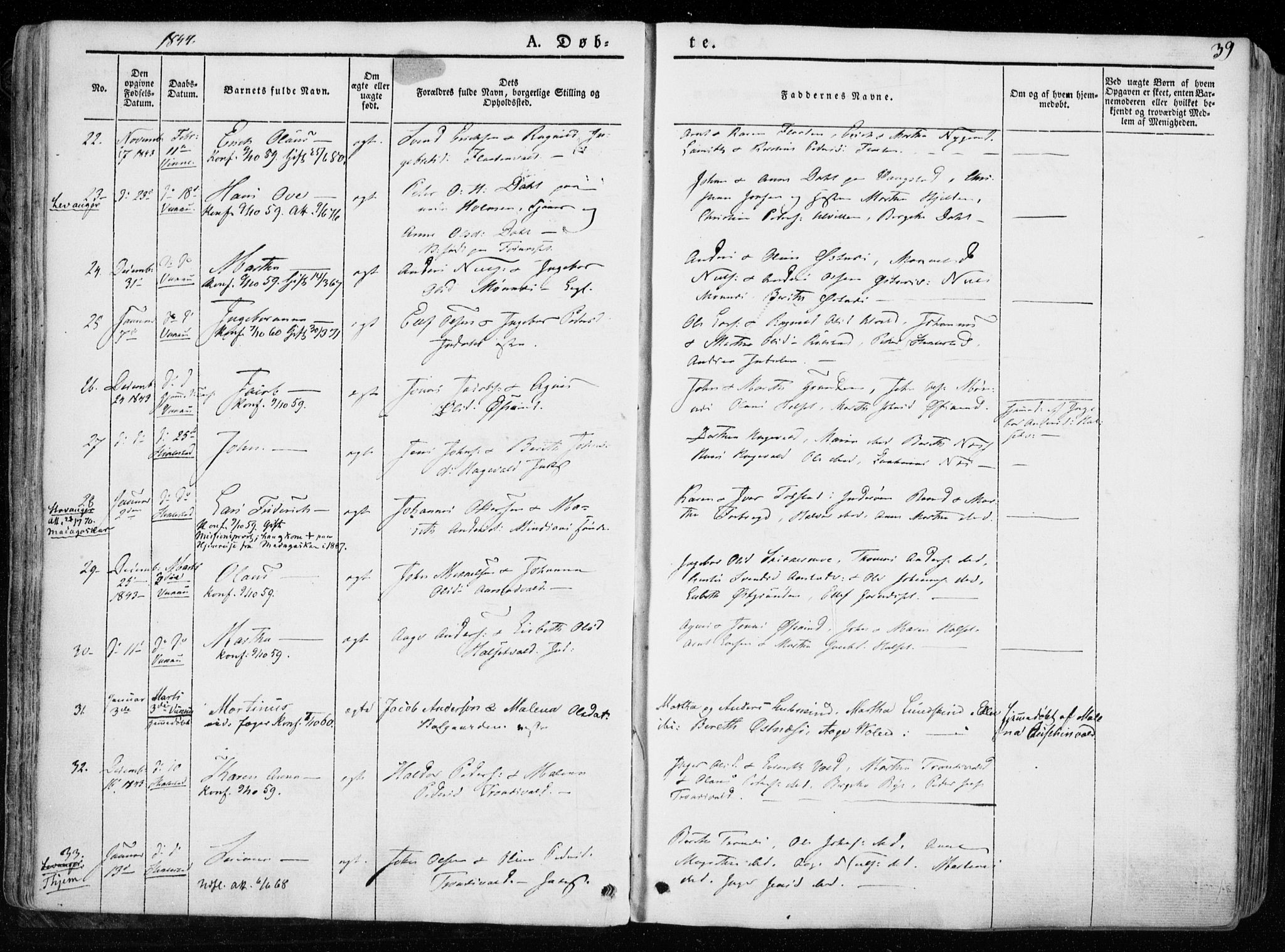 Ministerialprotokoller, klokkerbøker og fødselsregistre - Nord-Trøndelag, SAT/A-1458/723/L0239: Parish register (official) no. 723A08, 1841-1851, p. 39