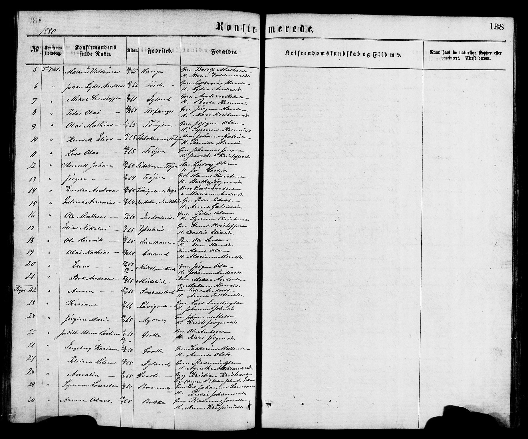 Bremanger sokneprestembete, SAB/A-82201/H/Hab/Haba/L0002: Parish register (copy) no. A 2, 1866-1889, p. 138