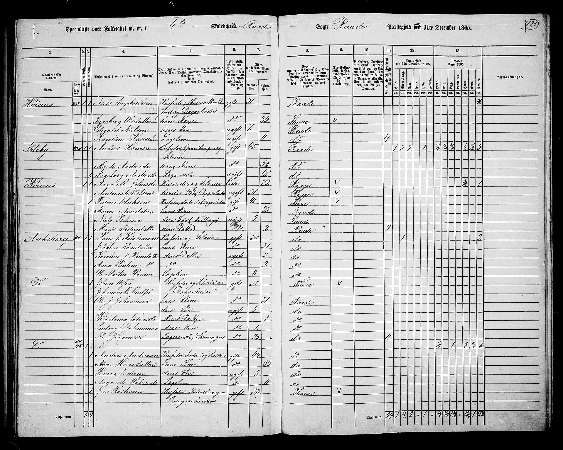 RA, 1865 census for Råde, 1865, p. 116