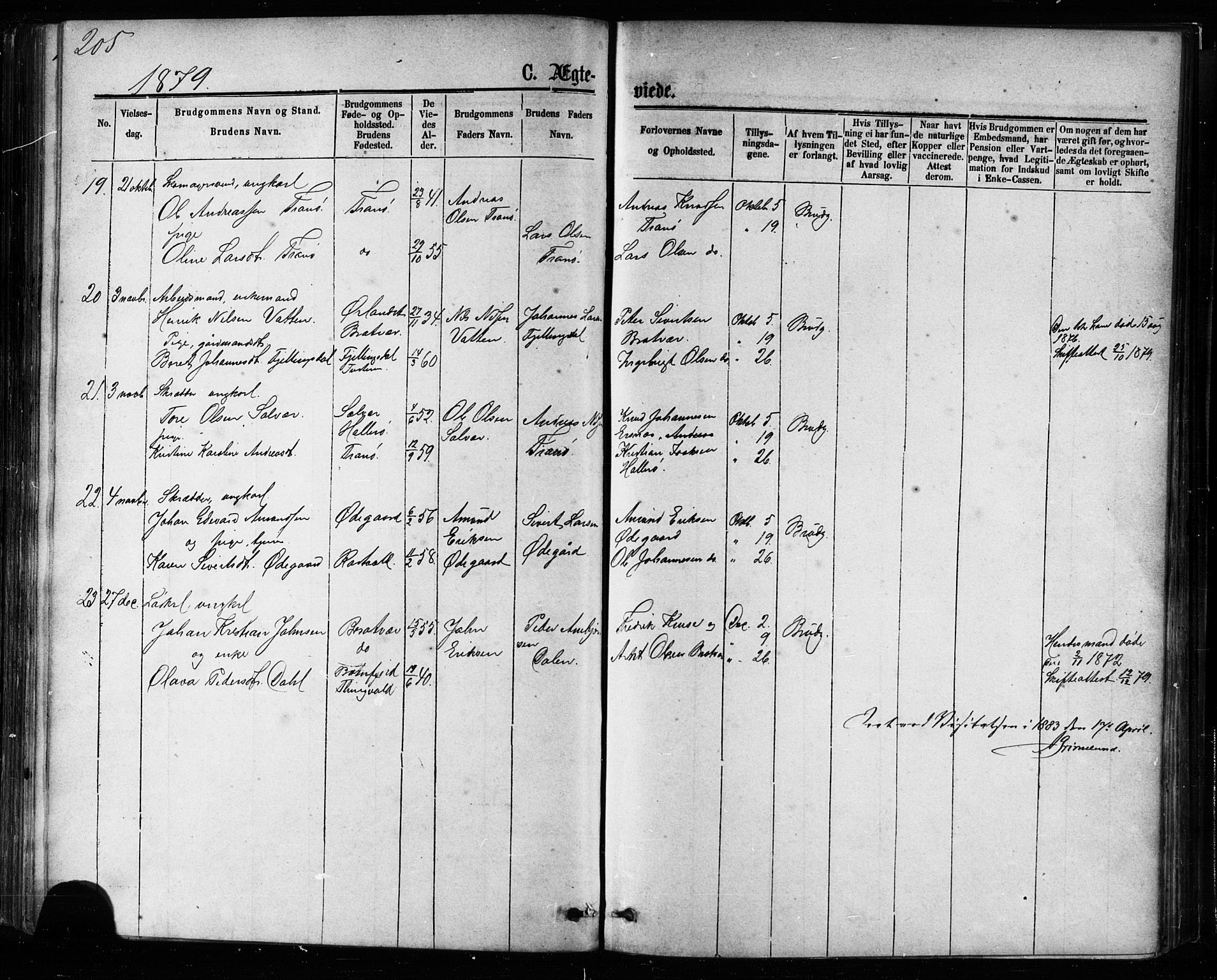 Ministerialprotokoller, klokkerbøker og fødselsregistre - Møre og Romsdal, AV/SAT-A-1454/581/L0938: Parish register (official) no. 581A06, 1873-1879, p. 205