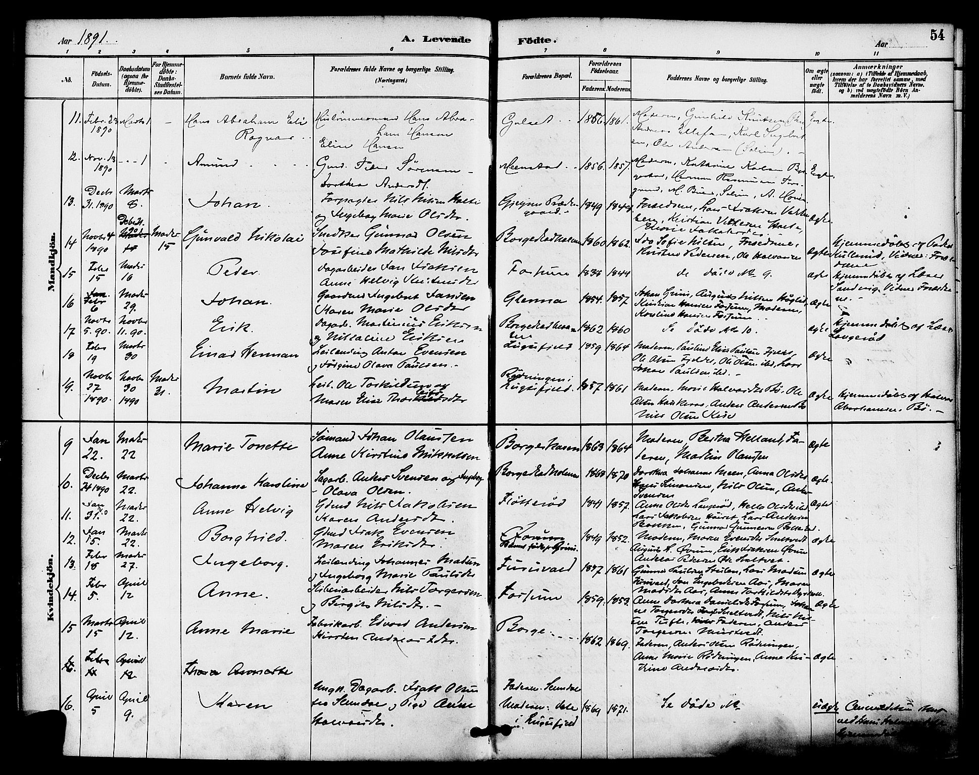 Gjerpen kirkebøker, AV/SAKO-A-265/F/Fa/L0010: Parish register (official) no. I 10, 1886-1895, p. 54