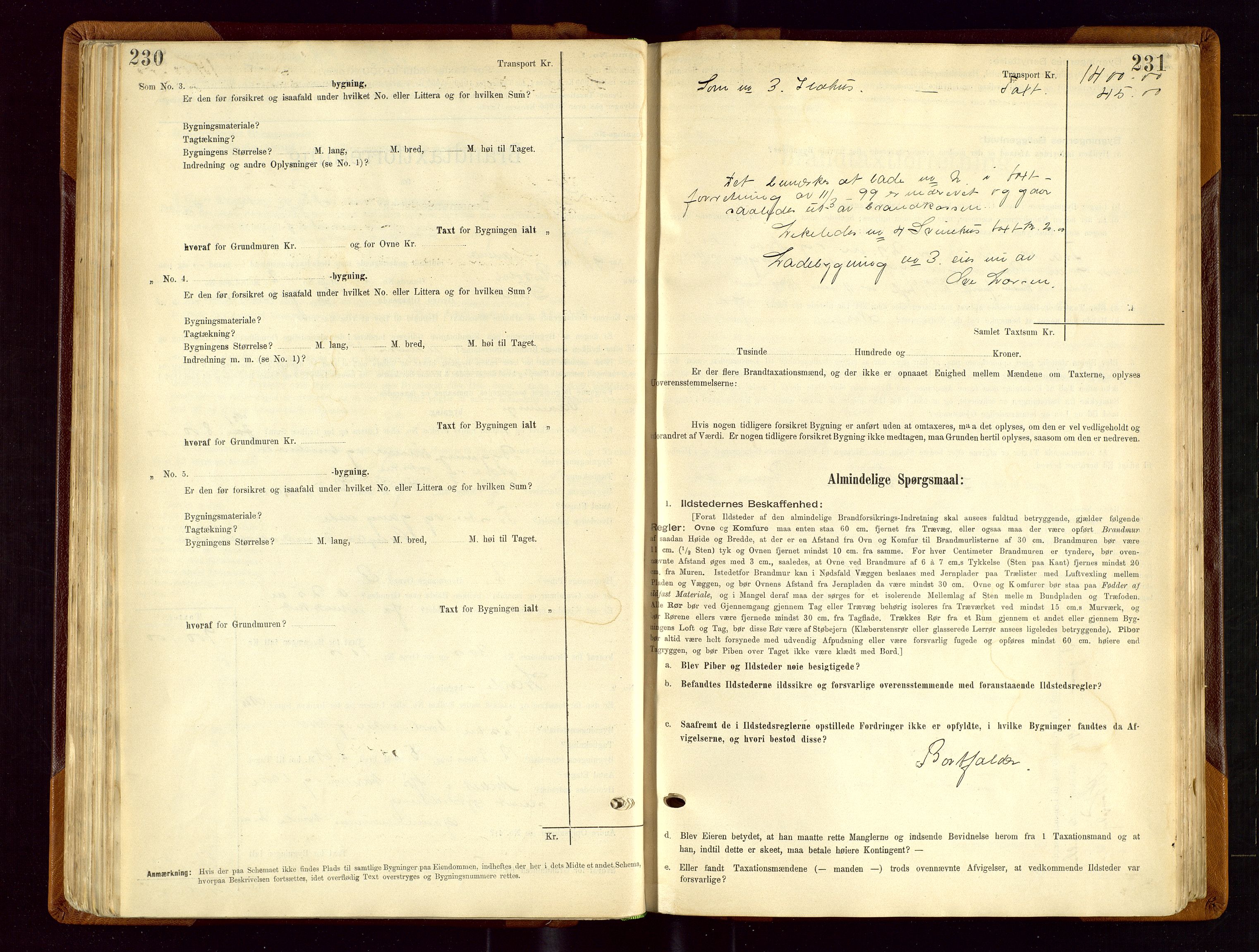 Sauda lensmannskontor, SAST/A-100177/Gob/L0001: Branntakstprotokoll - skjematakst, 1894-1914, p. 230-231