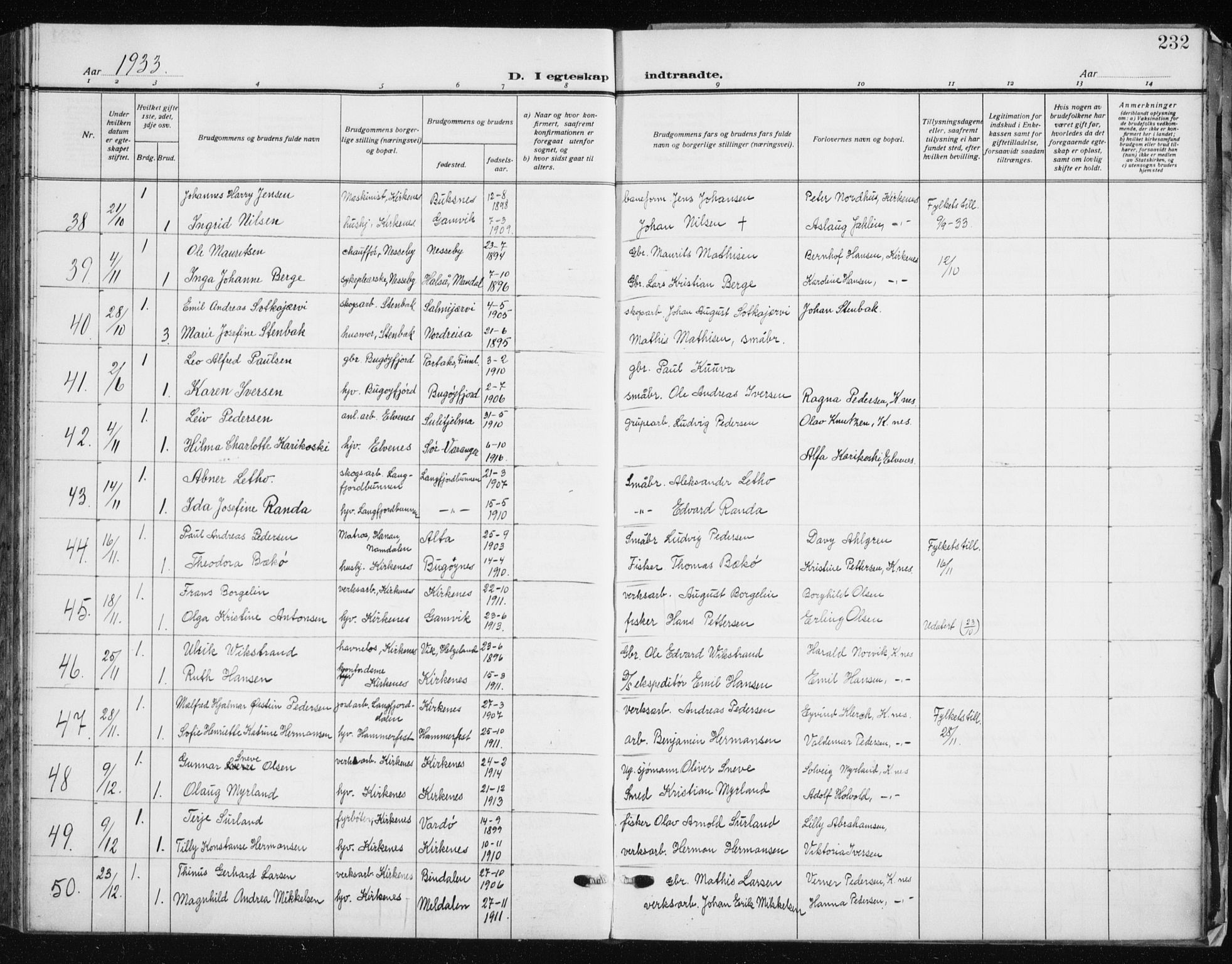 Sør-Varanger sokneprestkontor, AV/SATØ-S-1331/H/Hb/L0006klokker: Parish register (copy) no. 6, 1929-1938, p. 232