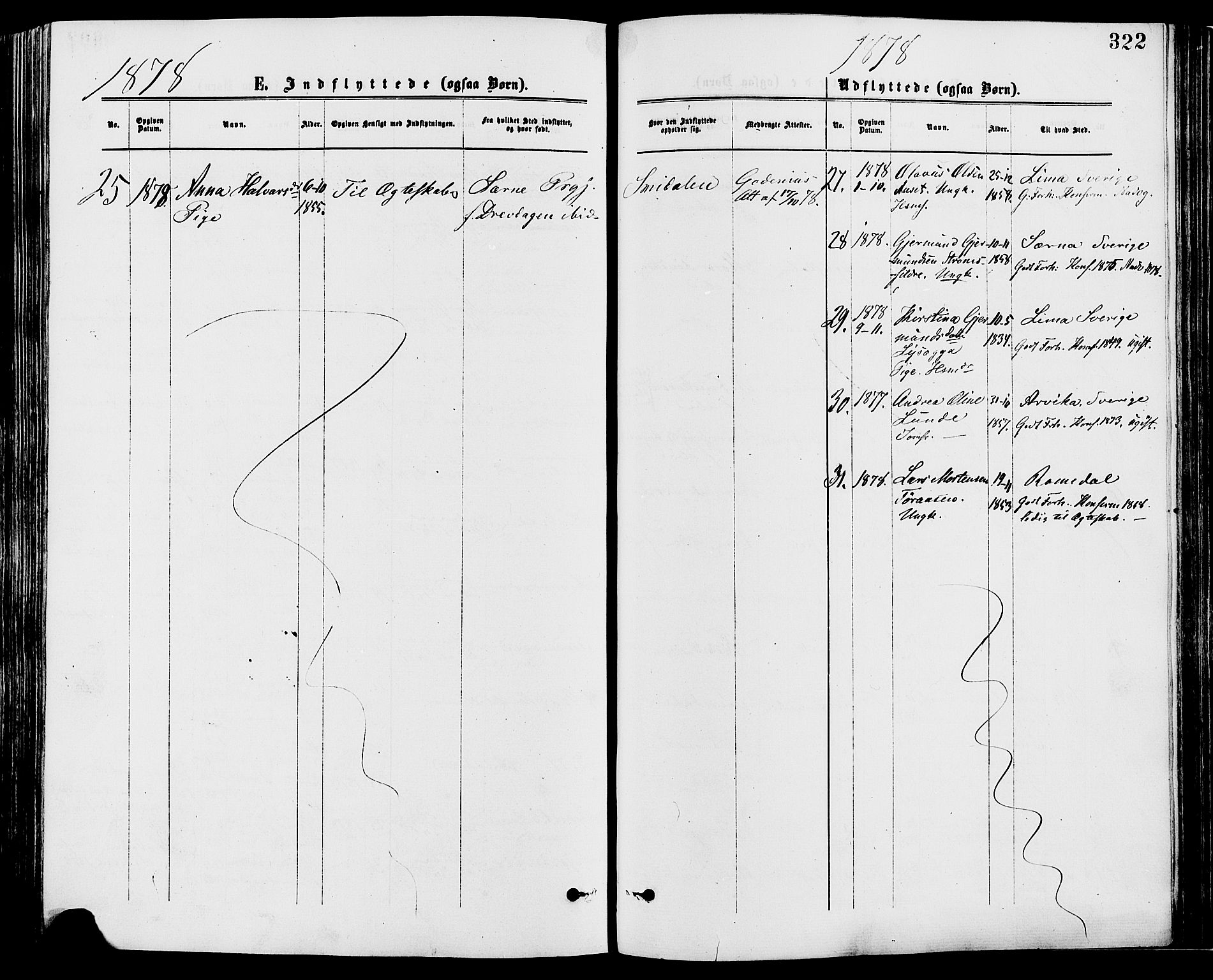 Trysil prestekontor, SAH/PREST-046/H/Ha/Haa/L0007: Parish register (official) no. 7, 1874-1880, p. 322