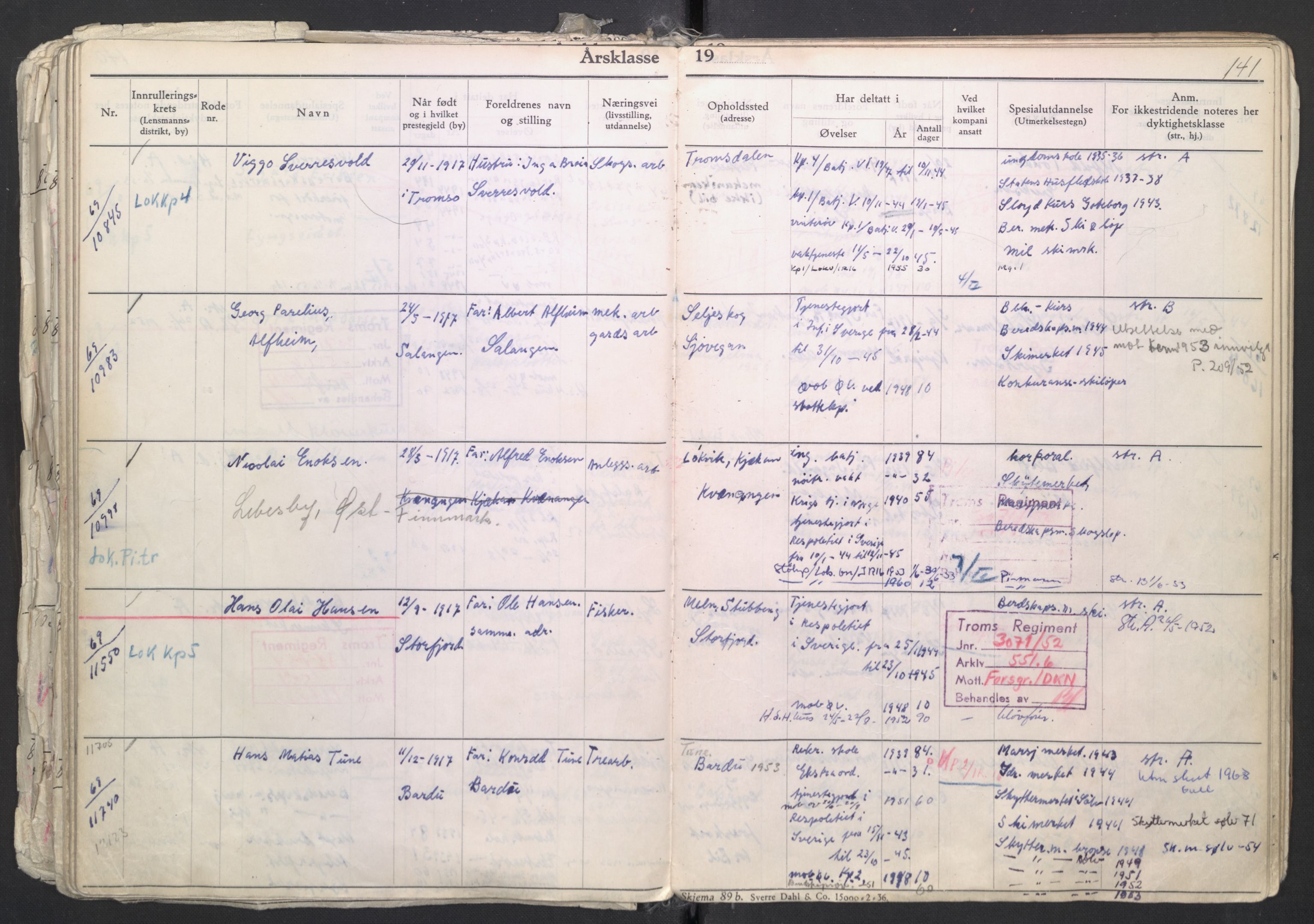 Forsvaret, Troms infanteriregiment nr. 16, AV/RA-RAFA-3146/P/Pa/L0007/0003: Ruller / Rulle for regimentets menige mannskaper, årsklasse 1938, 1938, p. 141