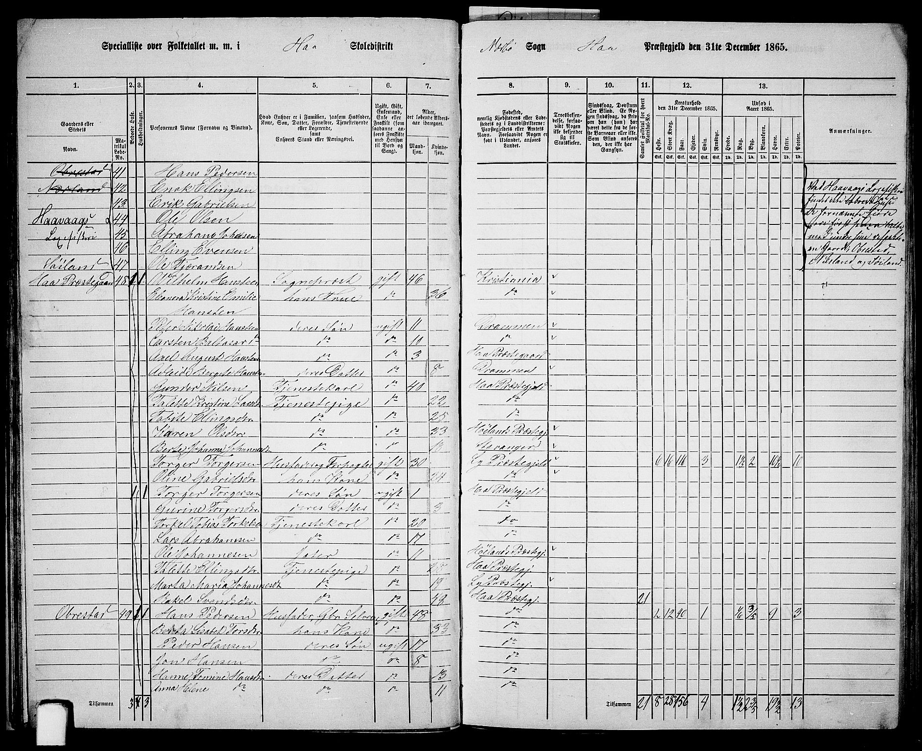 RA, 1865 census for Hå, 1865, p. 36