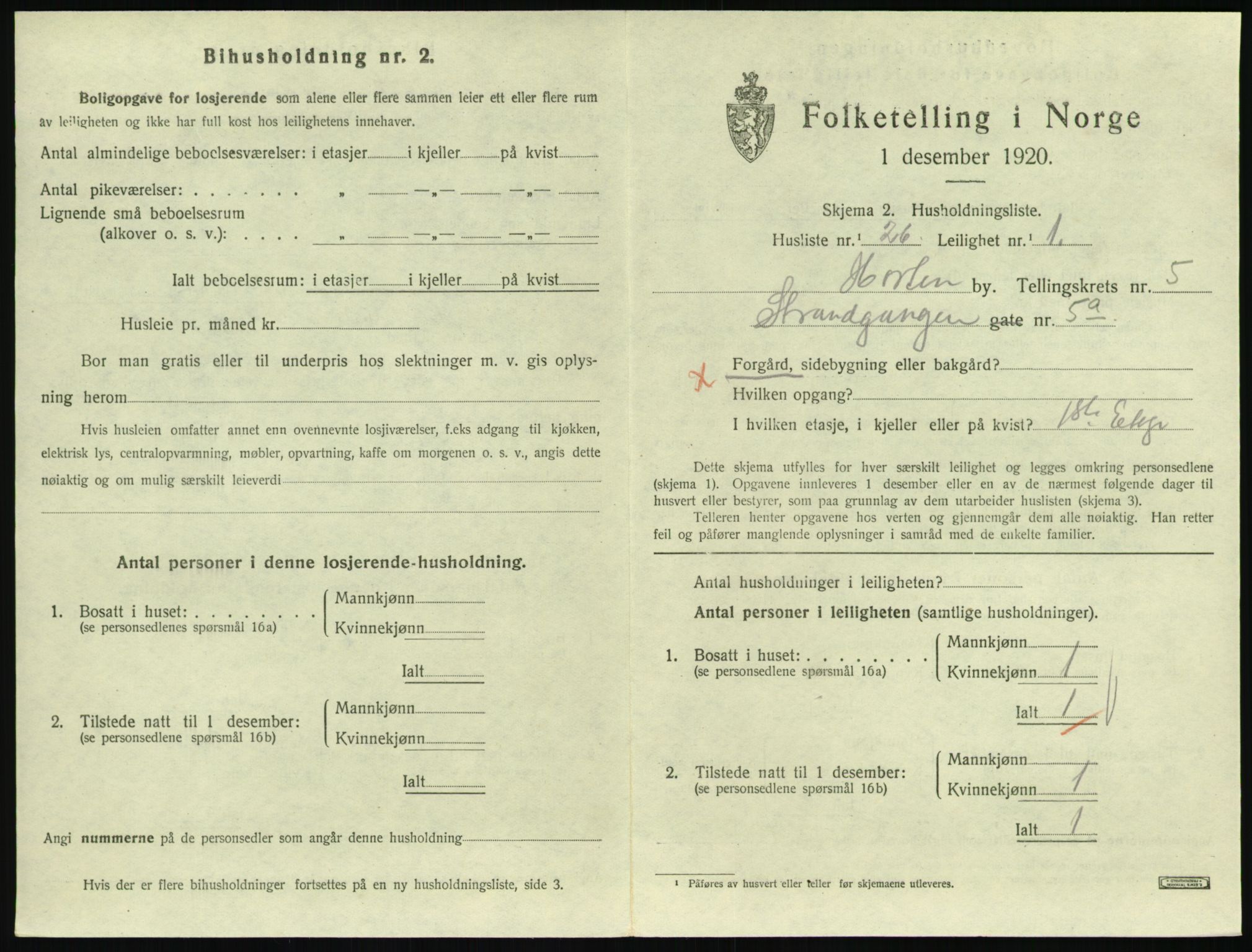 SAKO, 1920 census for Horten, 1920, p. 5733