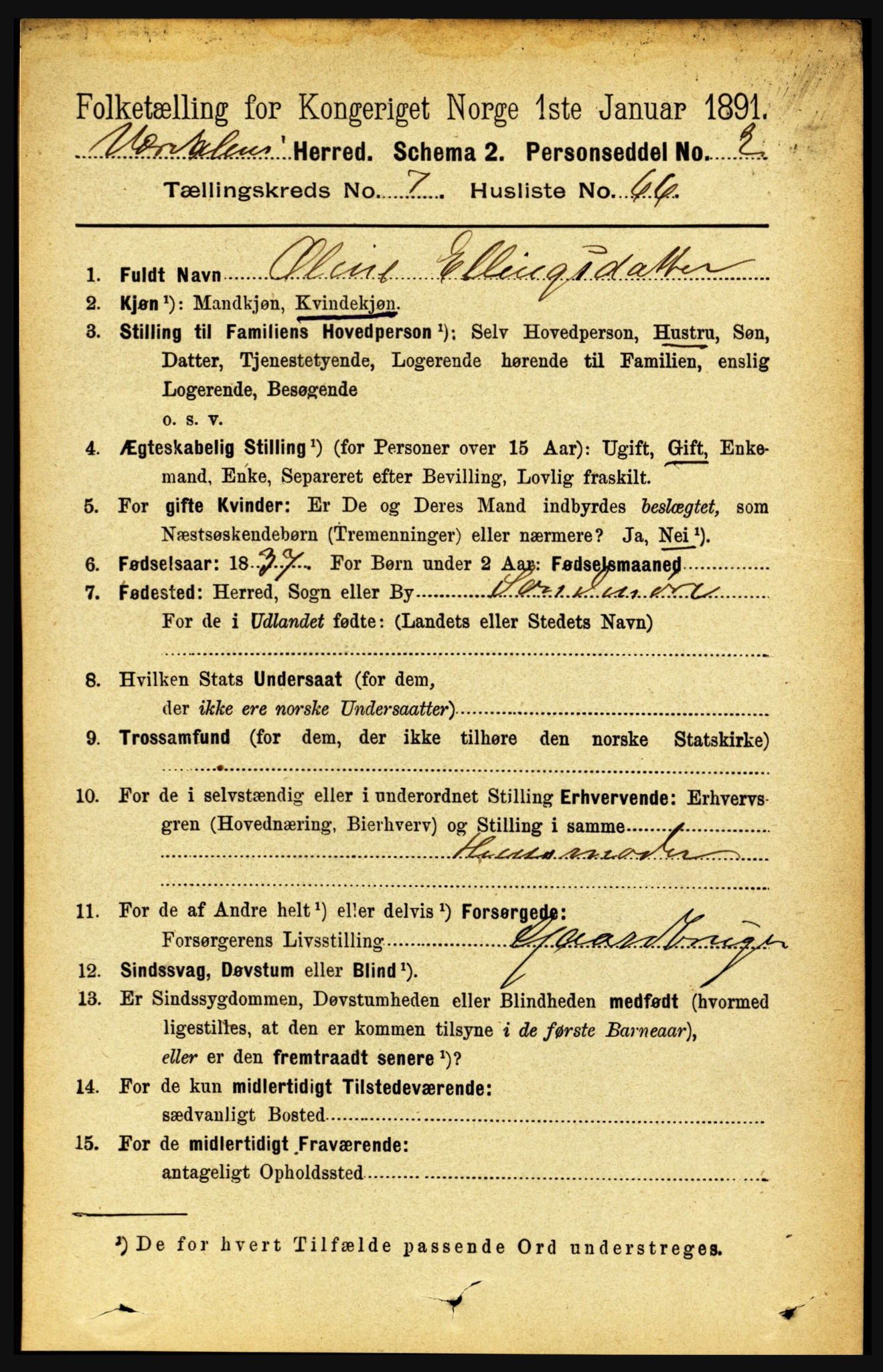 RA, 1891 census for 1721 Verdal, 1891, p. 4325