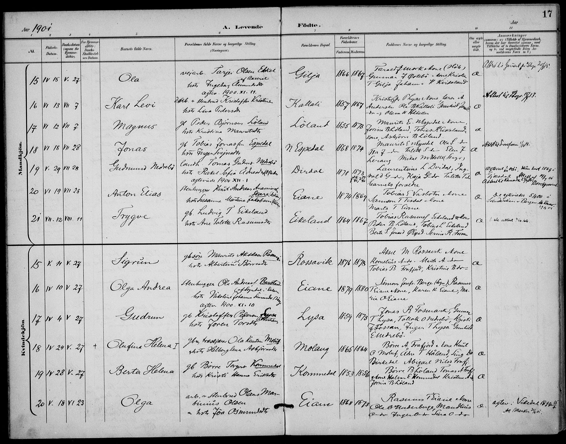 Høgsfjord sokneprestkontor, AV/SAST-A-101624/H/Ha/Haa/L0007: Parish register (official) no. A 7, 1898-1917, p. 17