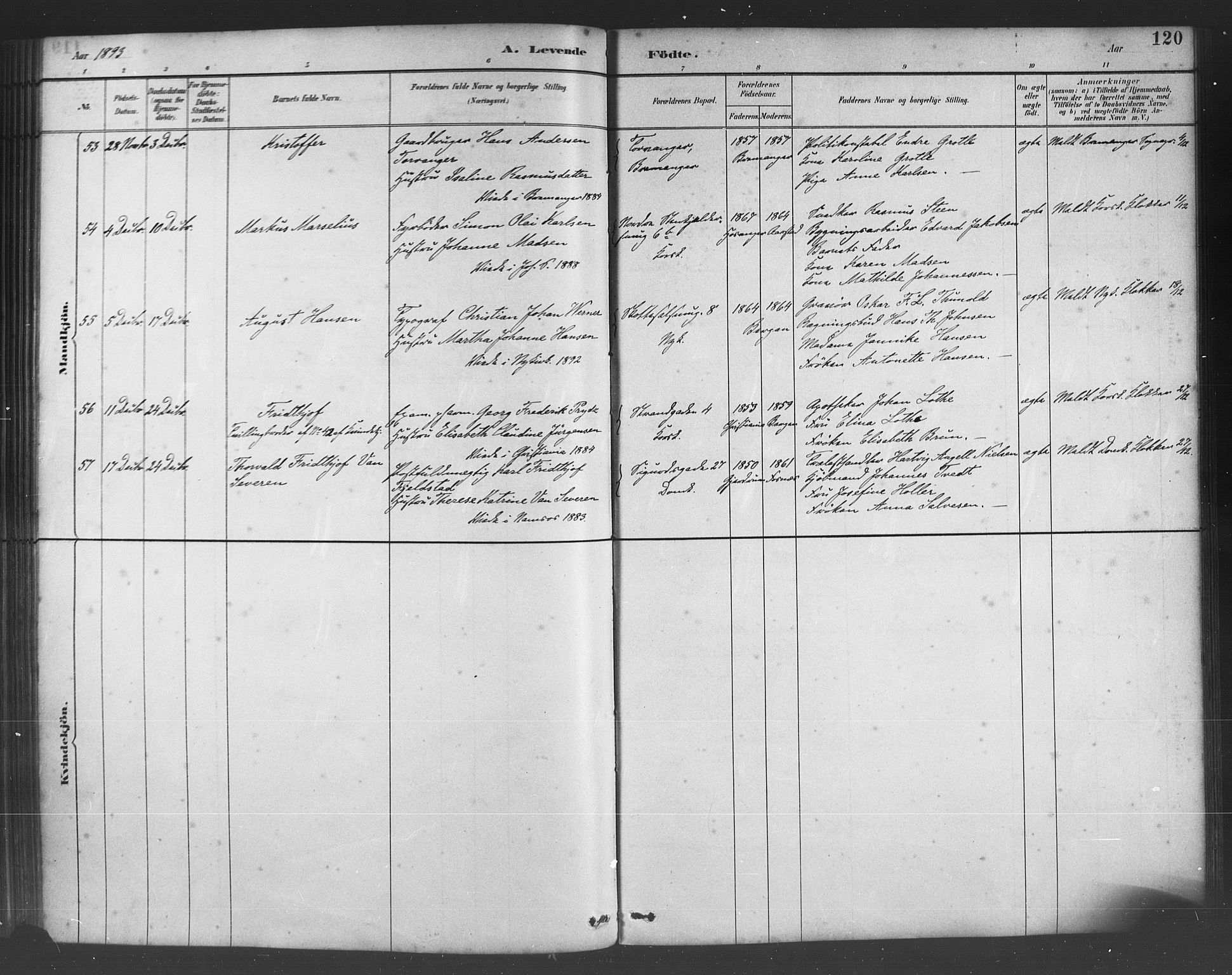 Fødselsstiftelsens sokneprestembete*, SAB/-: Parish register (official) no. A 2, 1884-1900, p. 120