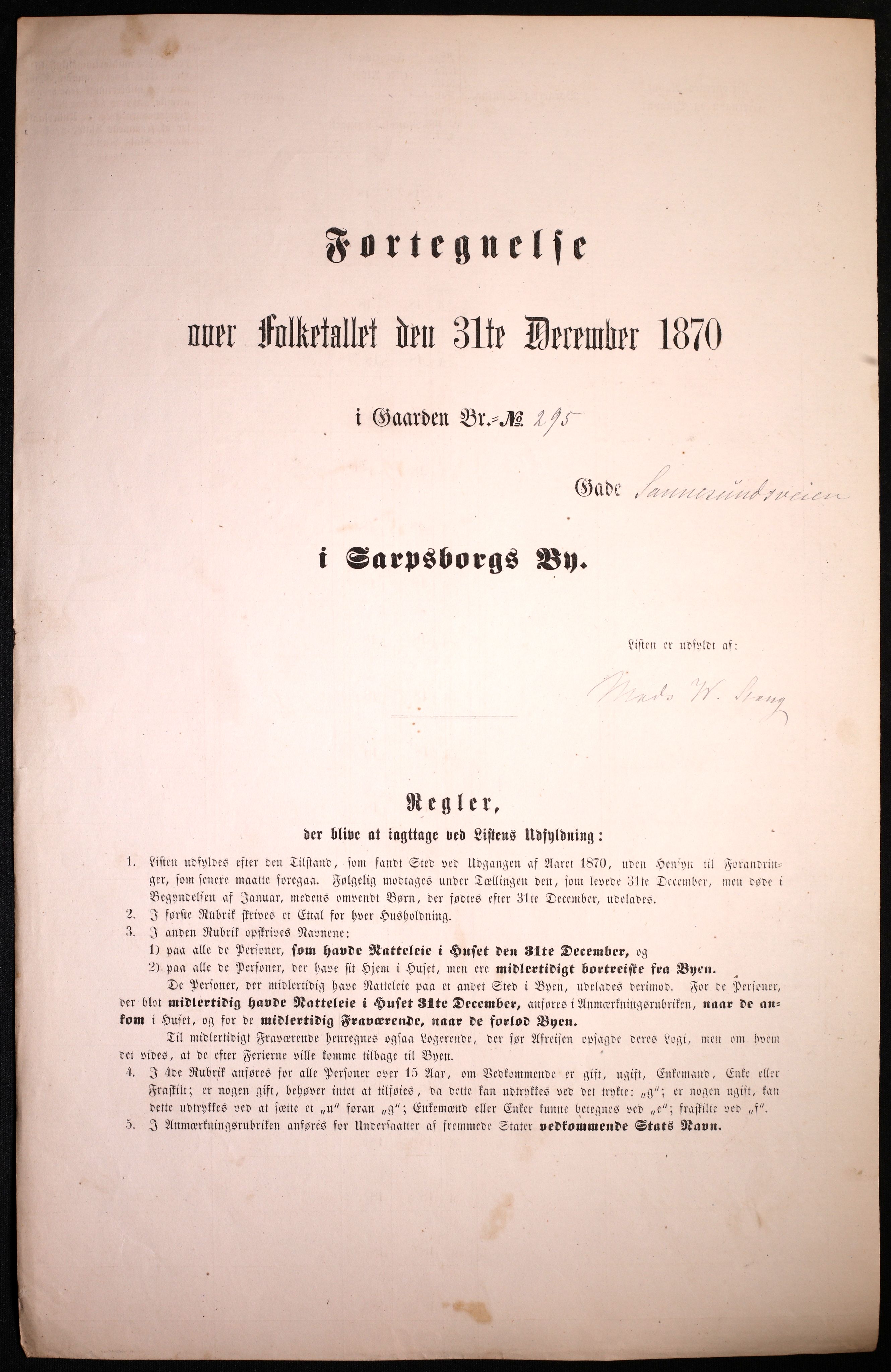 RA, 1870 census for 0102 Sarpsborg, 1870, p. 165