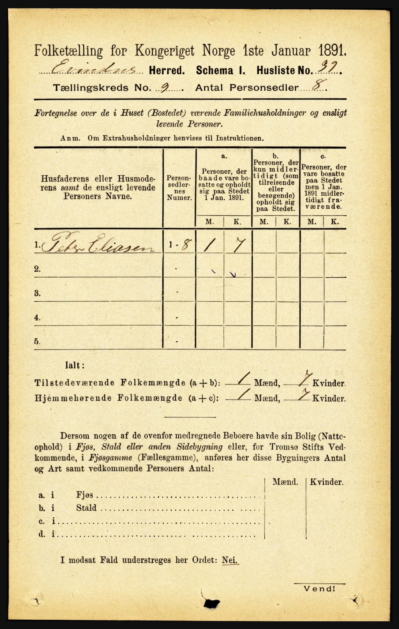 RA, 1891 census for 1853 Evenes, 1891, p. 2798