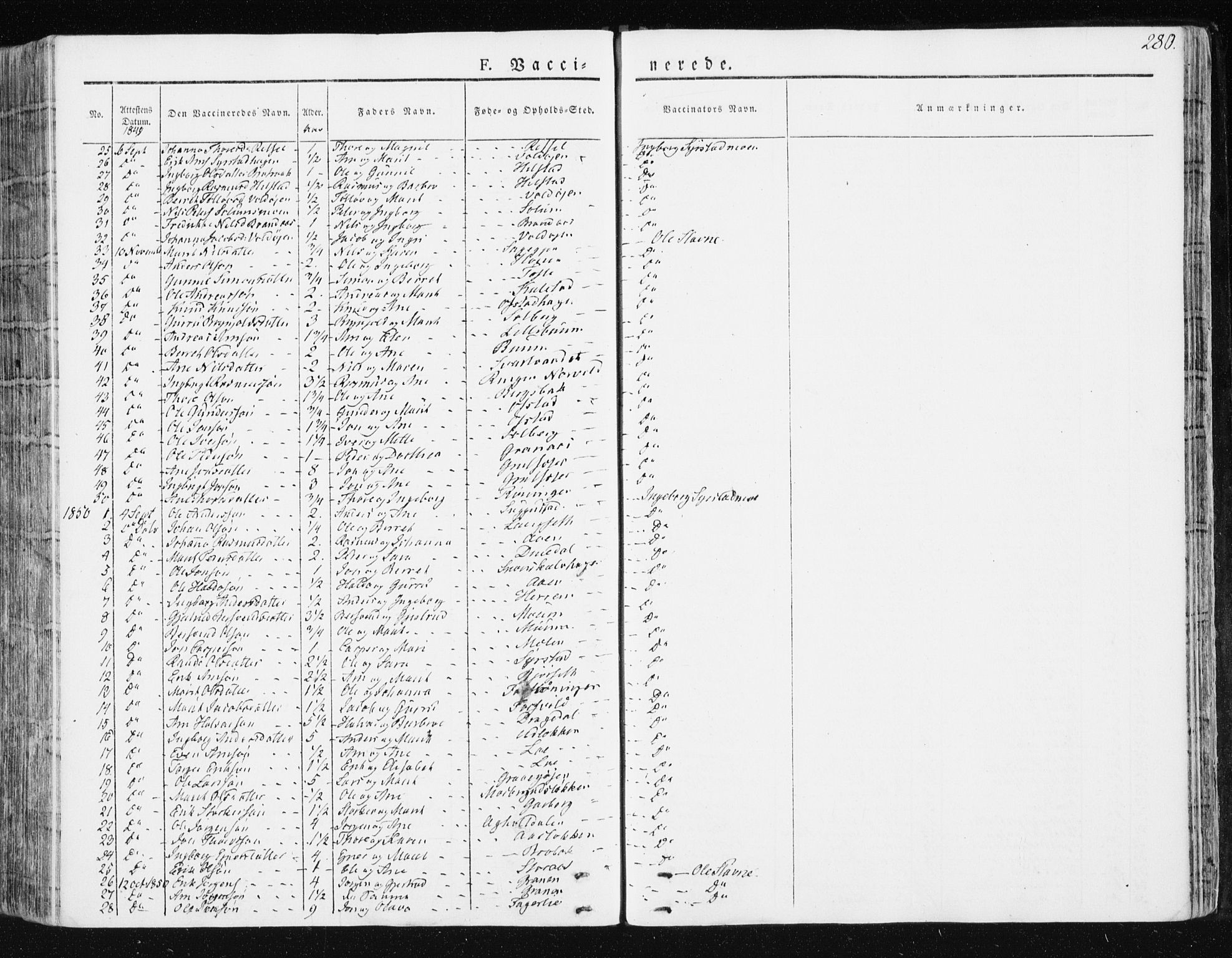 Ministerialprotokoller, klokkerbøker og fødselsregistre - Sør-Trøndelag, SAT/A-1456/672/L0855: Parish register (official) no. 672A07, 1829-1860, p. 280