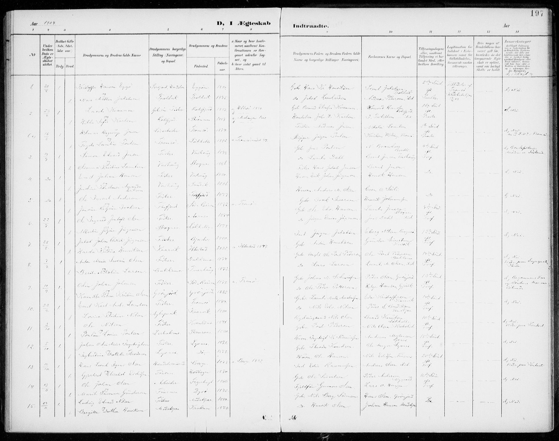 Lenvik sokneprestembete, SATØ/S-1310/H/Ha/Haa/L0014kirke: Parish register (official) no. 14, 1899-1909, p. 197