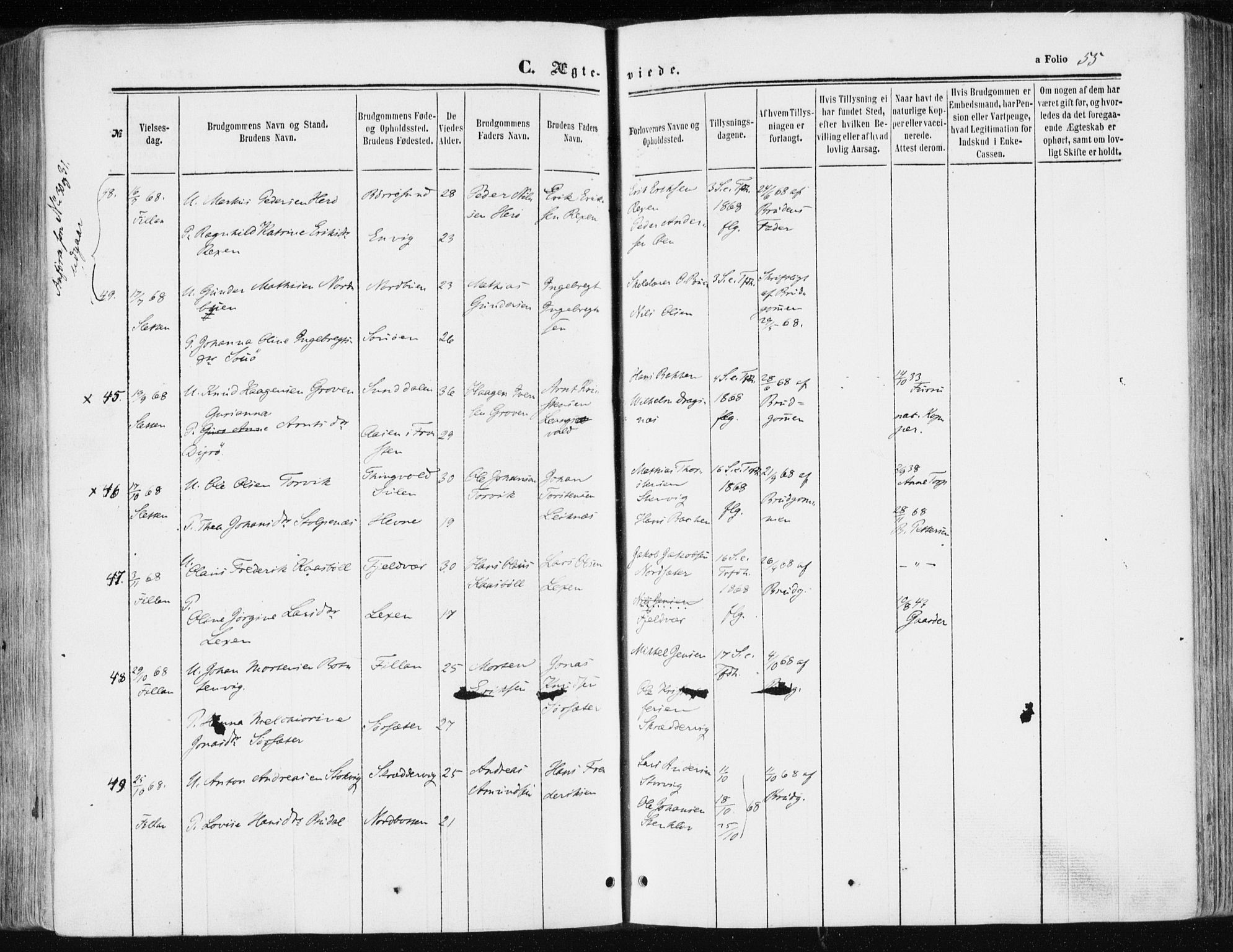Ministerialprotokoller, klokkerbøker og fødselsregistre - Sør-Trøndelag, SAT/A-1456/634/L0531: Parish register (official) no. 634A07, 1861-1870, p. 55