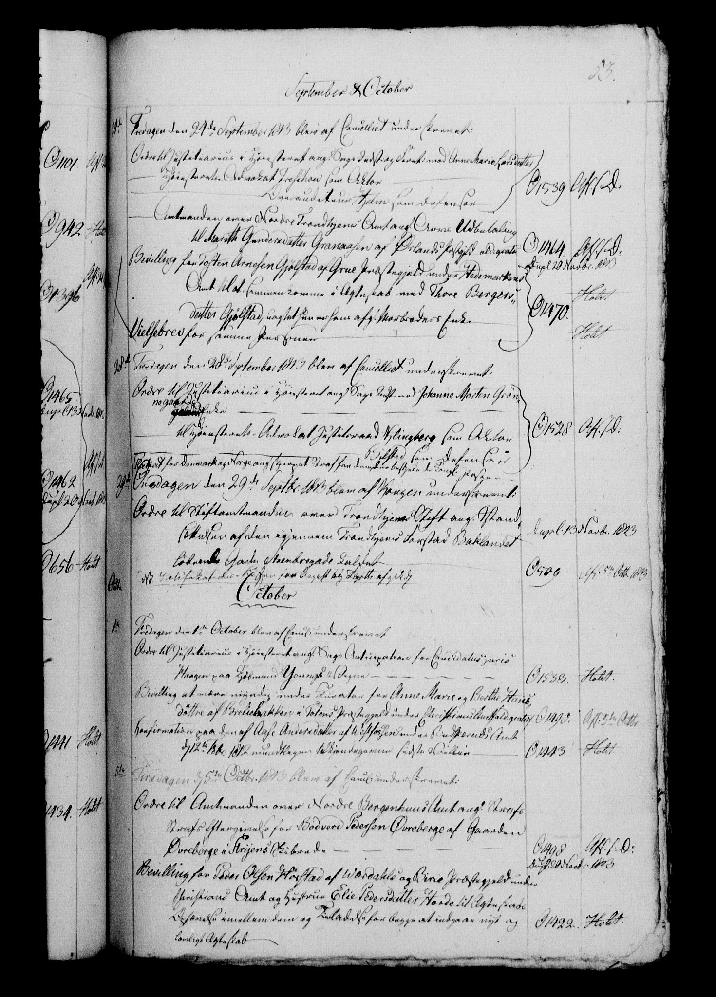 Danske Kanselli 1800-1814, RA/EA-3024/H/Hf/Hfb/Hfbc/L0014: Underskrivelsesbok m. register, 1813, p. 53