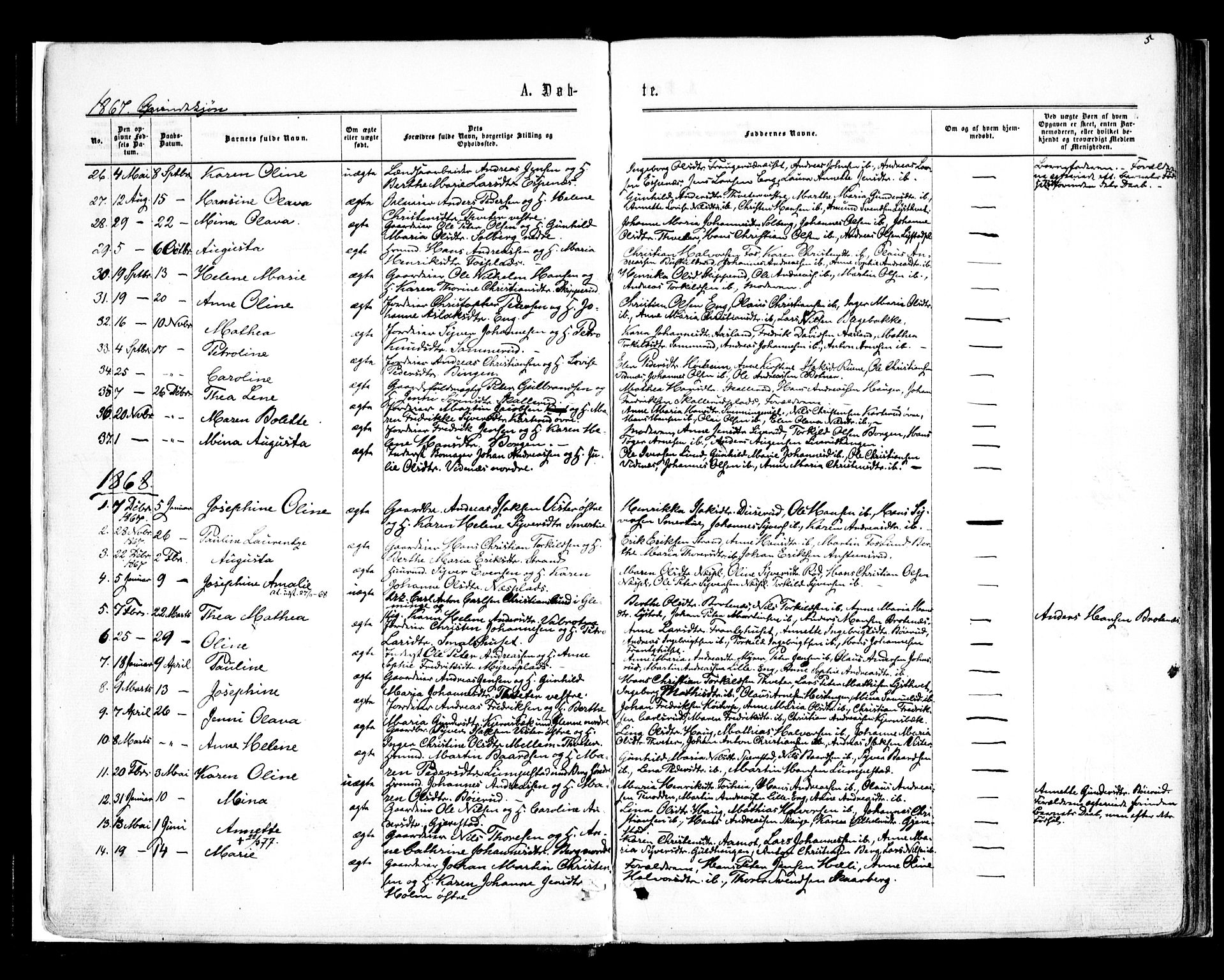 Skiptvet prestekontor Kirkebøker, AV/SAO-A-20009/F/Fa/L0008: Parish register (official) no. 8, 1867-1877, p. 5