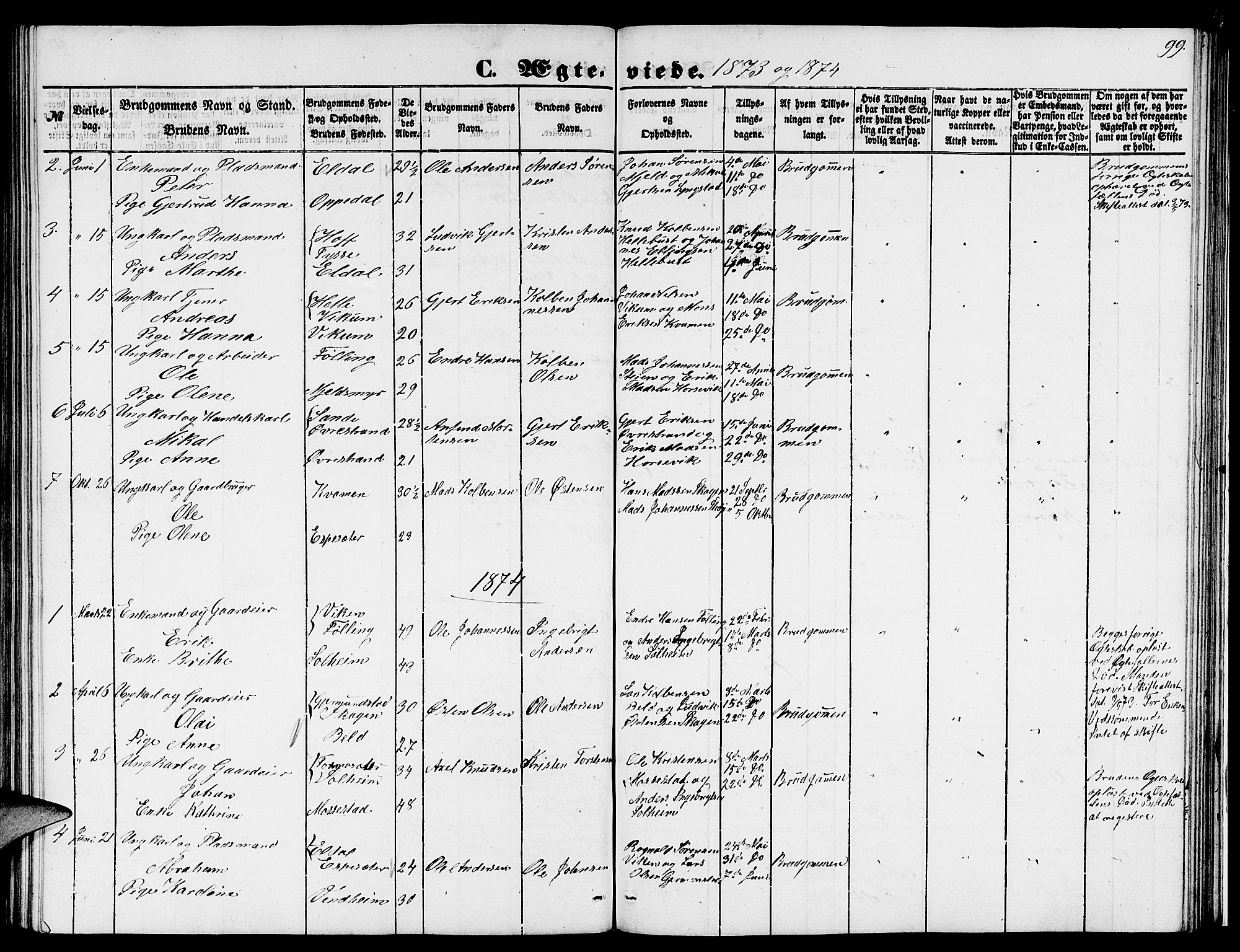 Gaular sokneprestembete, SAB/A-80001/H/Hab: Parish register (copy) no. C 1, 1853-1877, p. 99