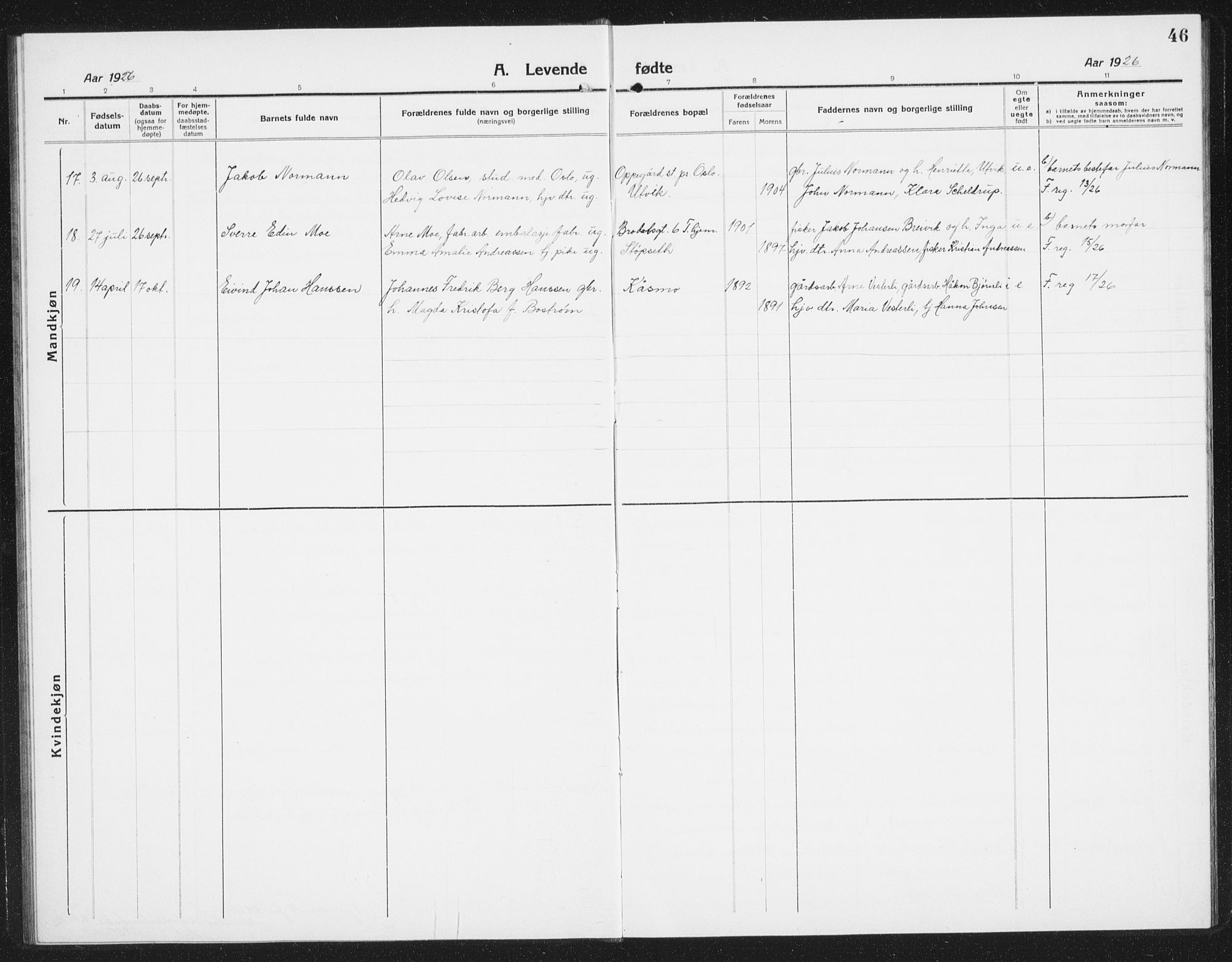 Ministerialprotokoller, klokkerbøker og fødselsregistre - Nordland, AV/SAT-A-1459/852/L0757: Parish register (copy) no. 852C08, 1916-1934, p. 46