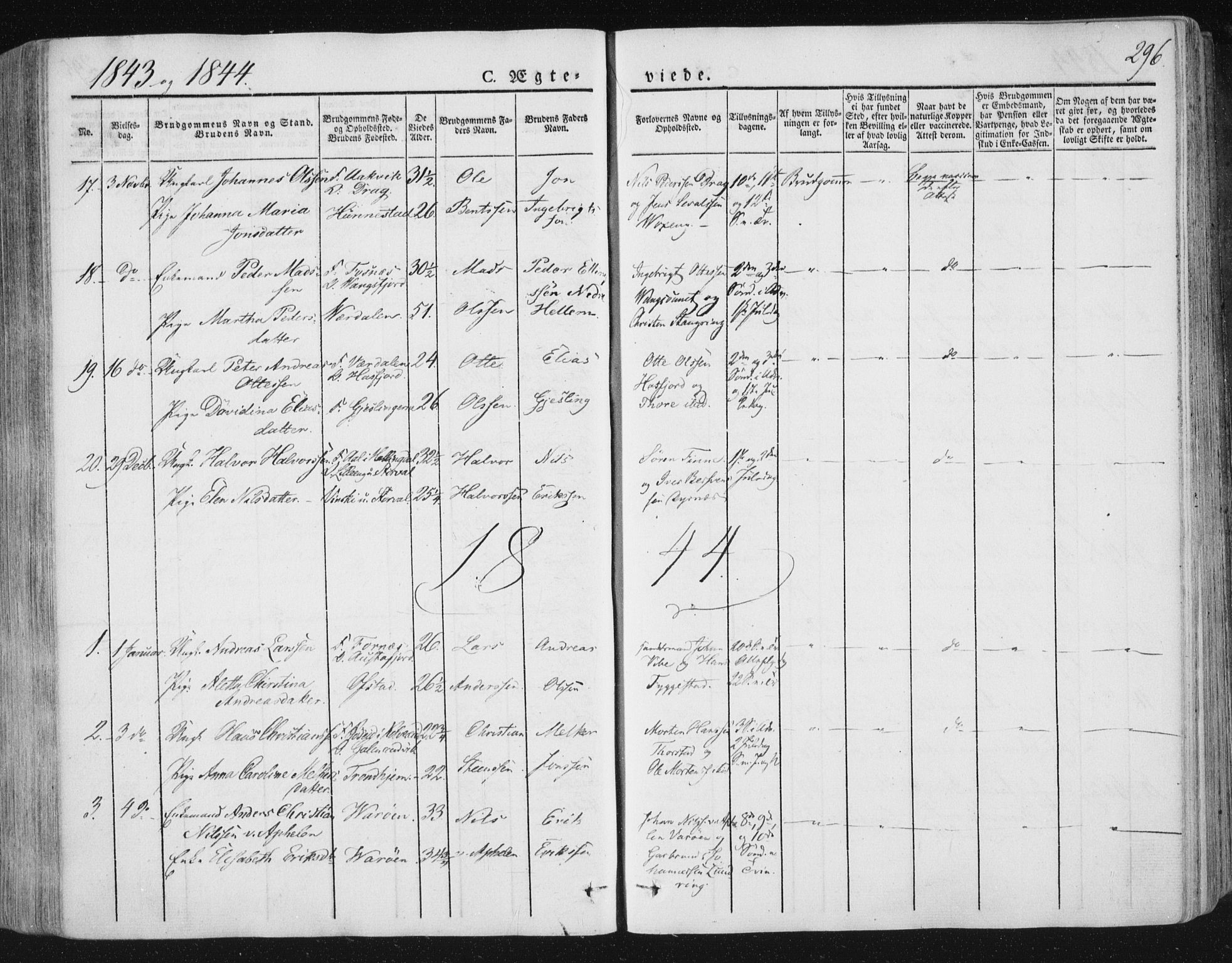 Ministerialprotokoller, klokkerbøker og fødselsregistre - Nord-Trøndelag, SAT/A-1458/784/L0669: Parish register (official) no. 784A04, 1829-1859, p. 296