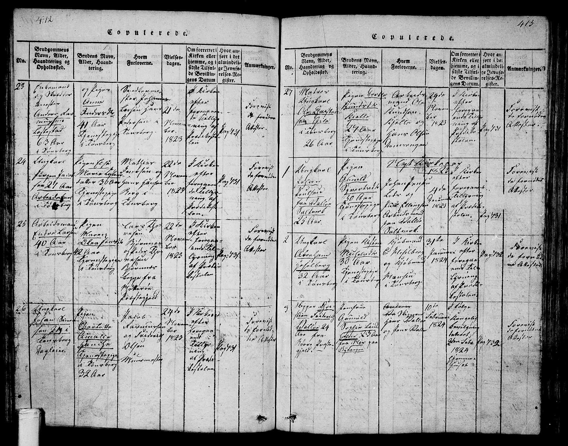 Tønsberg kirkebøker, SAKO/A-330/G/Ga/L0001: Parish register (copy) no. 1, 1813-1826, p. 412-413
