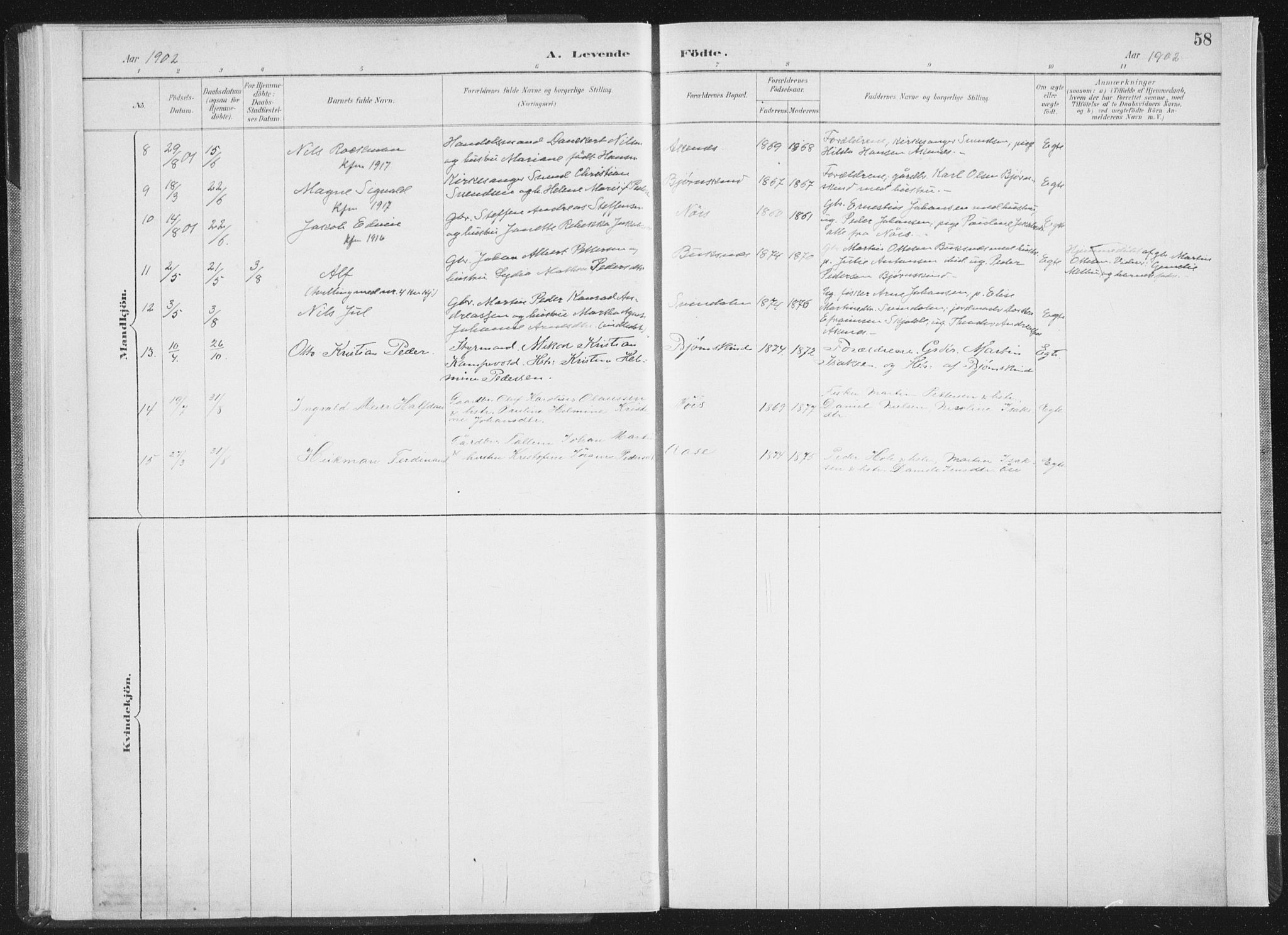 Ministerialprotokoller, klokkerbøker og fødselsregistre - Nordland, AV/SAT-A-1459/898/L1422: Parish register (official) no. 898A02, 1887-1908, p. 58