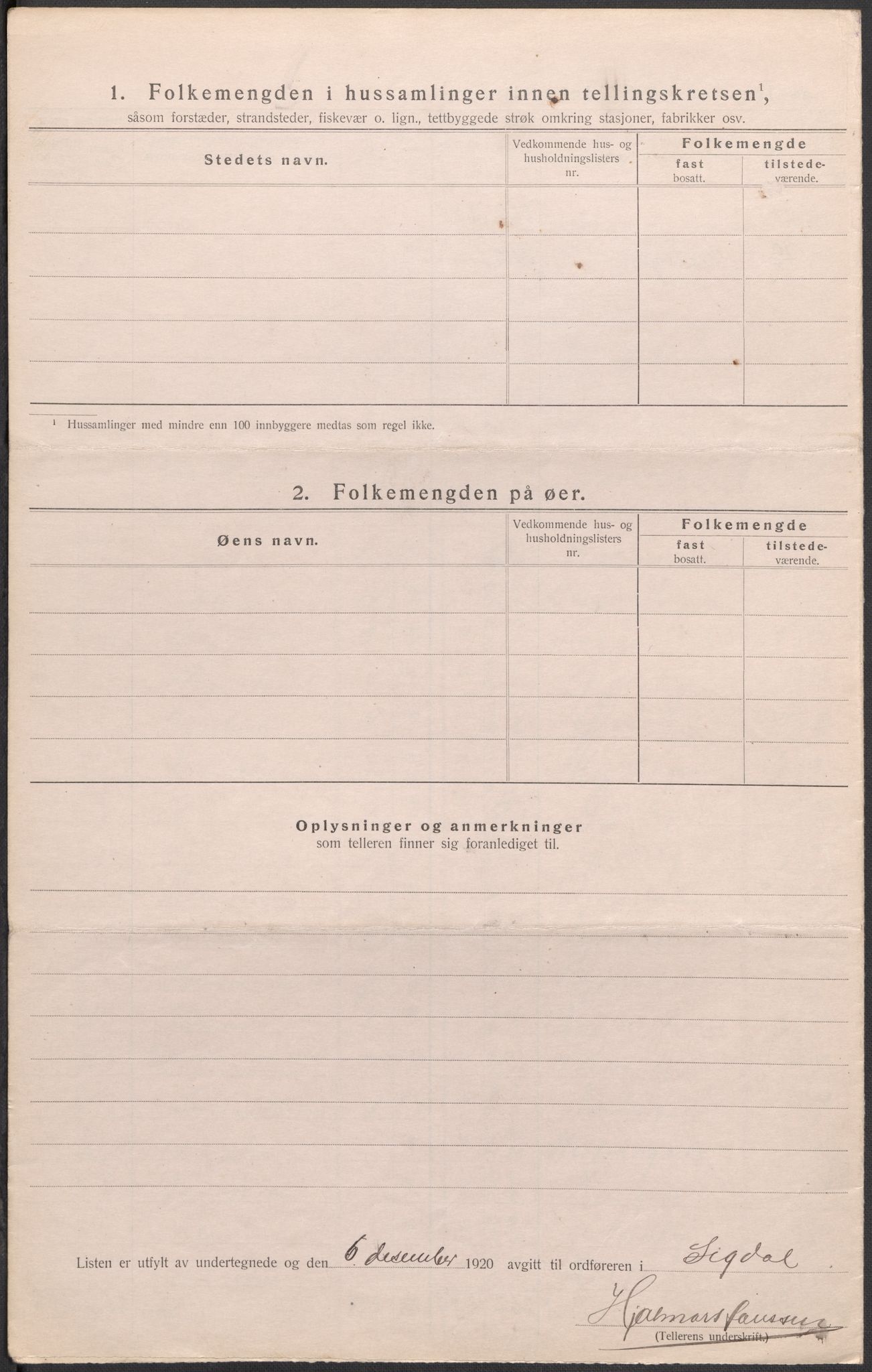 SAKO, 1920 census for Sigdal, 1920, p. 8