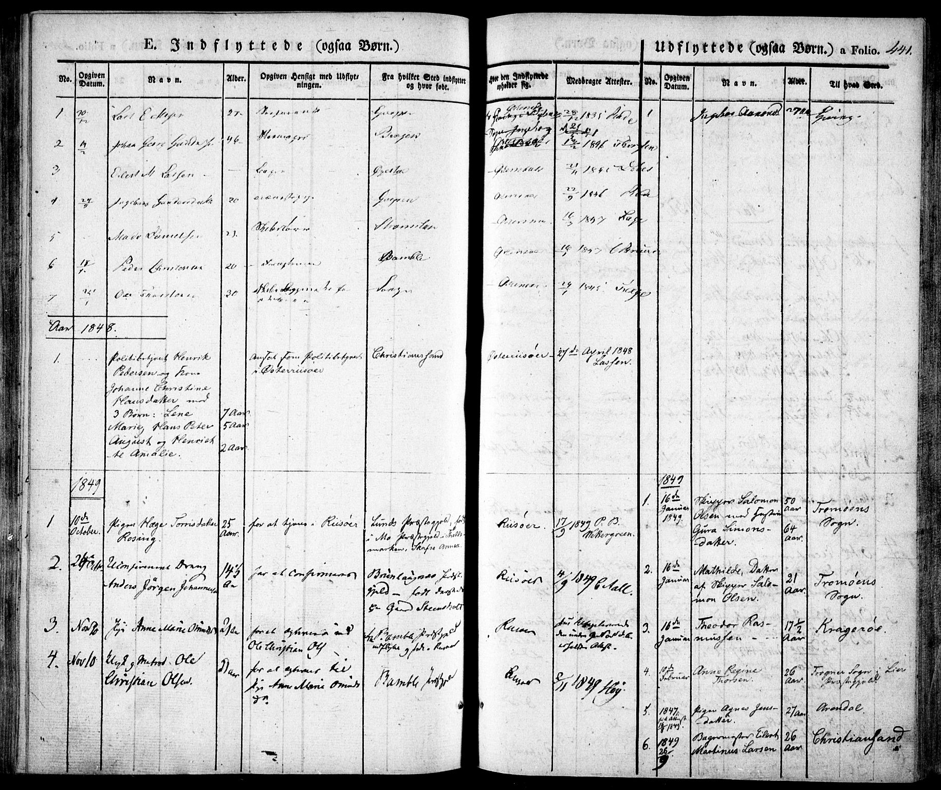 Risør sokneprestkontor, SAK/1111-0035/F/Fa/L0003: Parish register (official) no. A 3, 1838-1864, p. 441
