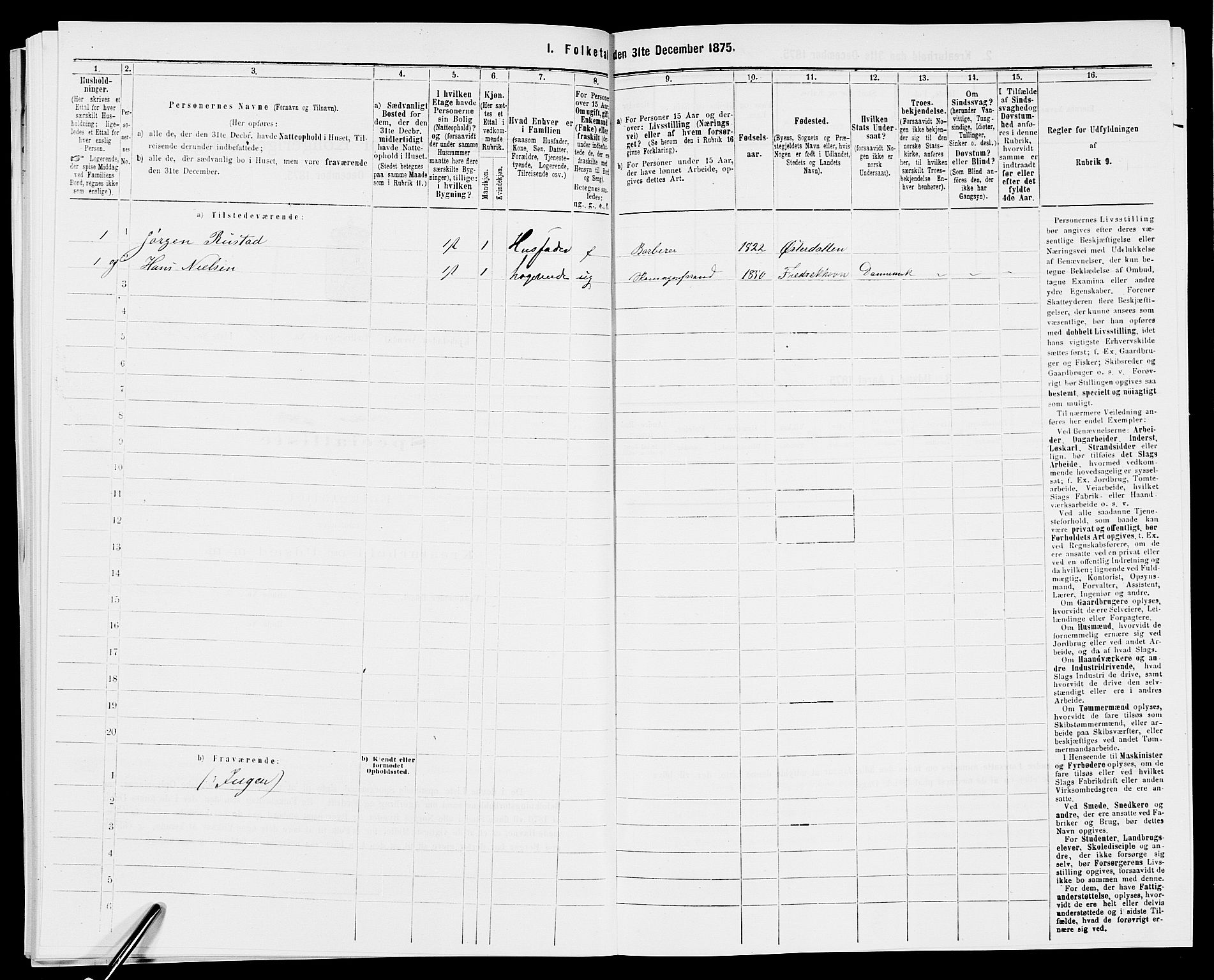 SAK, 1875 census for 0903P Arendal, 1875, p. 303