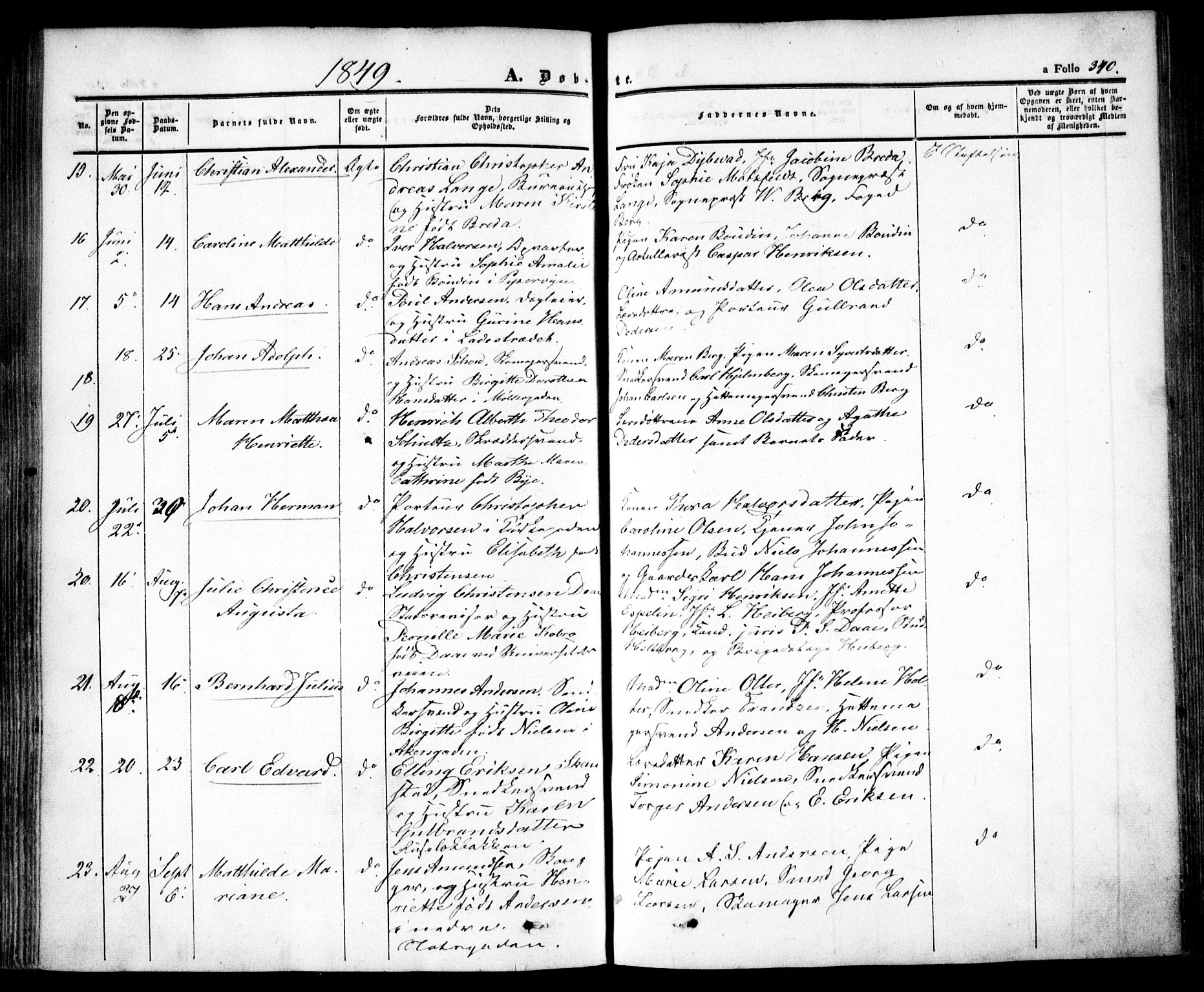 Oslo domkirke Kirkebøker, AV/SAO-A-10752/F/Fa/L0013: Parish register (official) no. 13, 1844-1864, p. 340