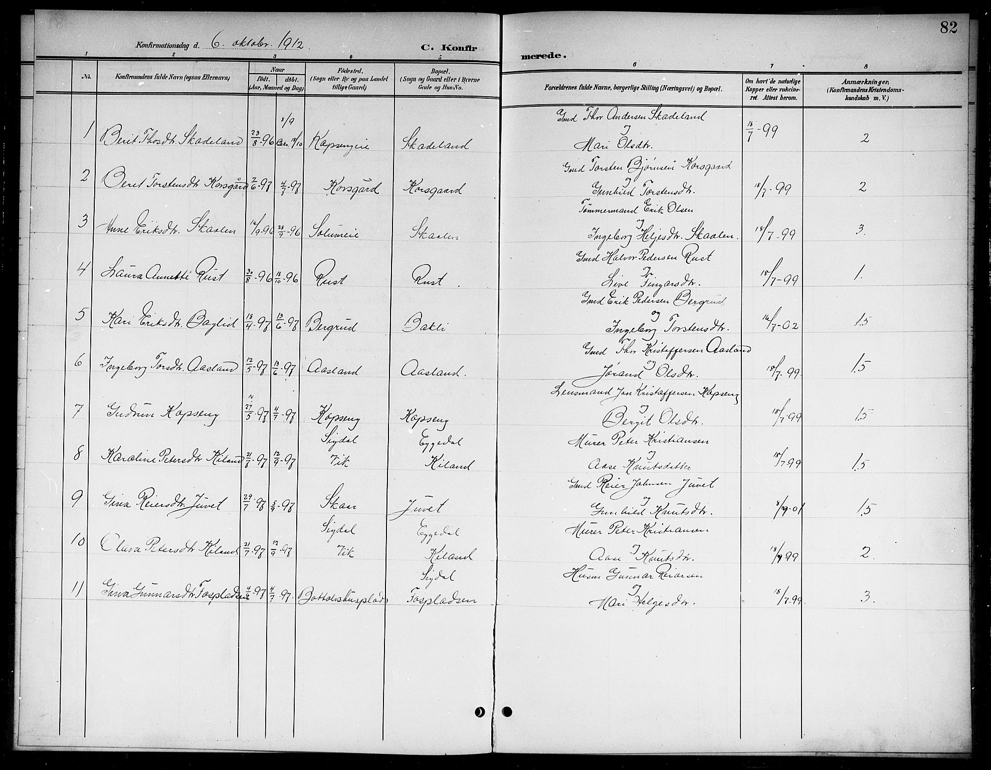 Sigdal kirkebøker, SAKO/A-245/G/Gb/L0003: Parish register (copy) no. II 3, 1901-1916, p. 82