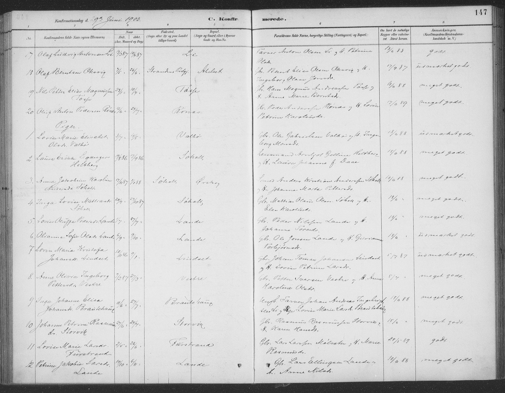 Ministerialprotokoller, klokkerbøker og fødselsregistre - Møre og Romsdal, AV/SAT-A-1454/522/L0316: Parish register (official) no. 522A11, 1890-1911, p. 147