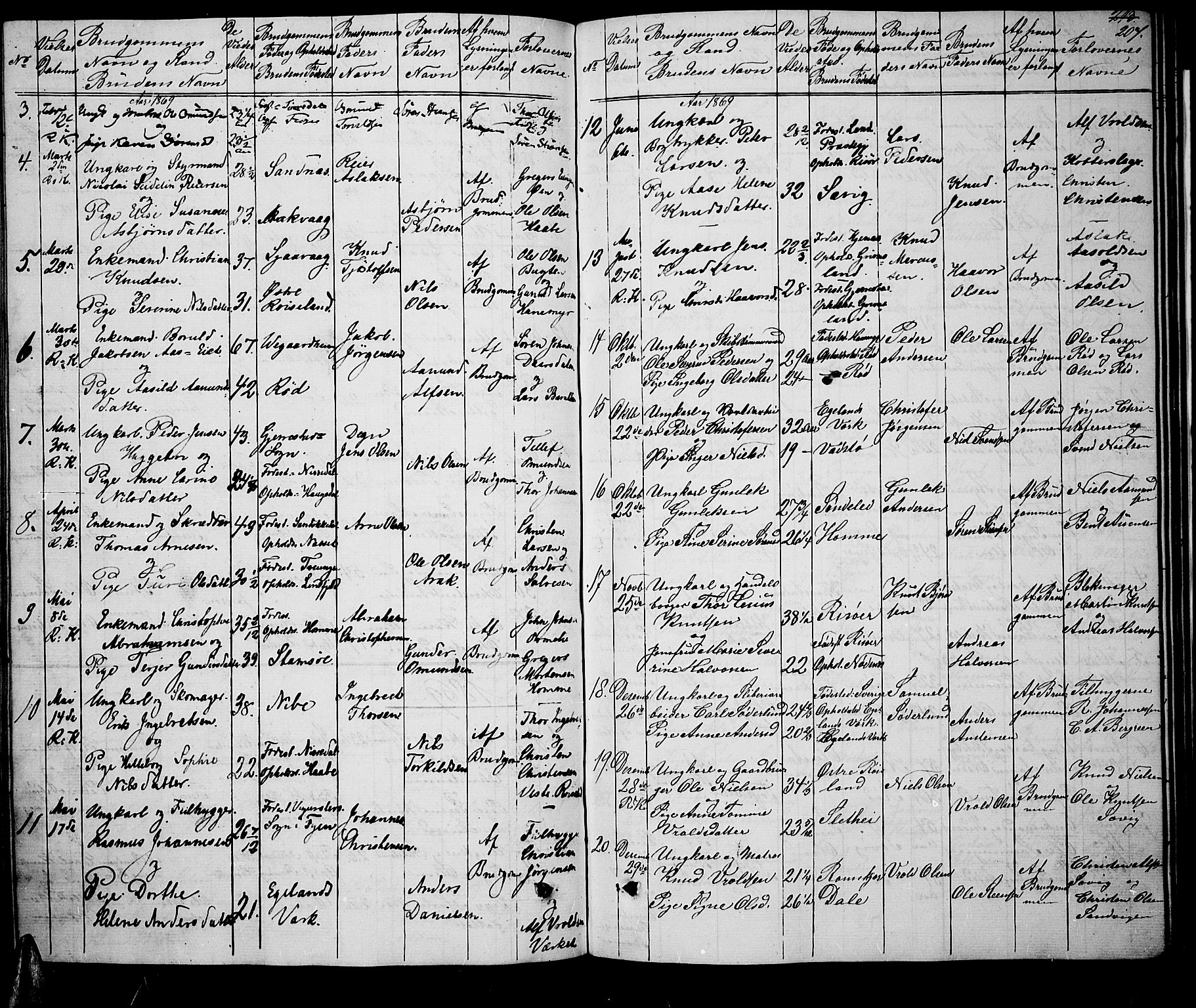 Søndeled sokneprestkontor, AV/SAK-1111-0038/F/Fb/L0004: Parish register (copy) no. B 4, 1857-1884, p. 207