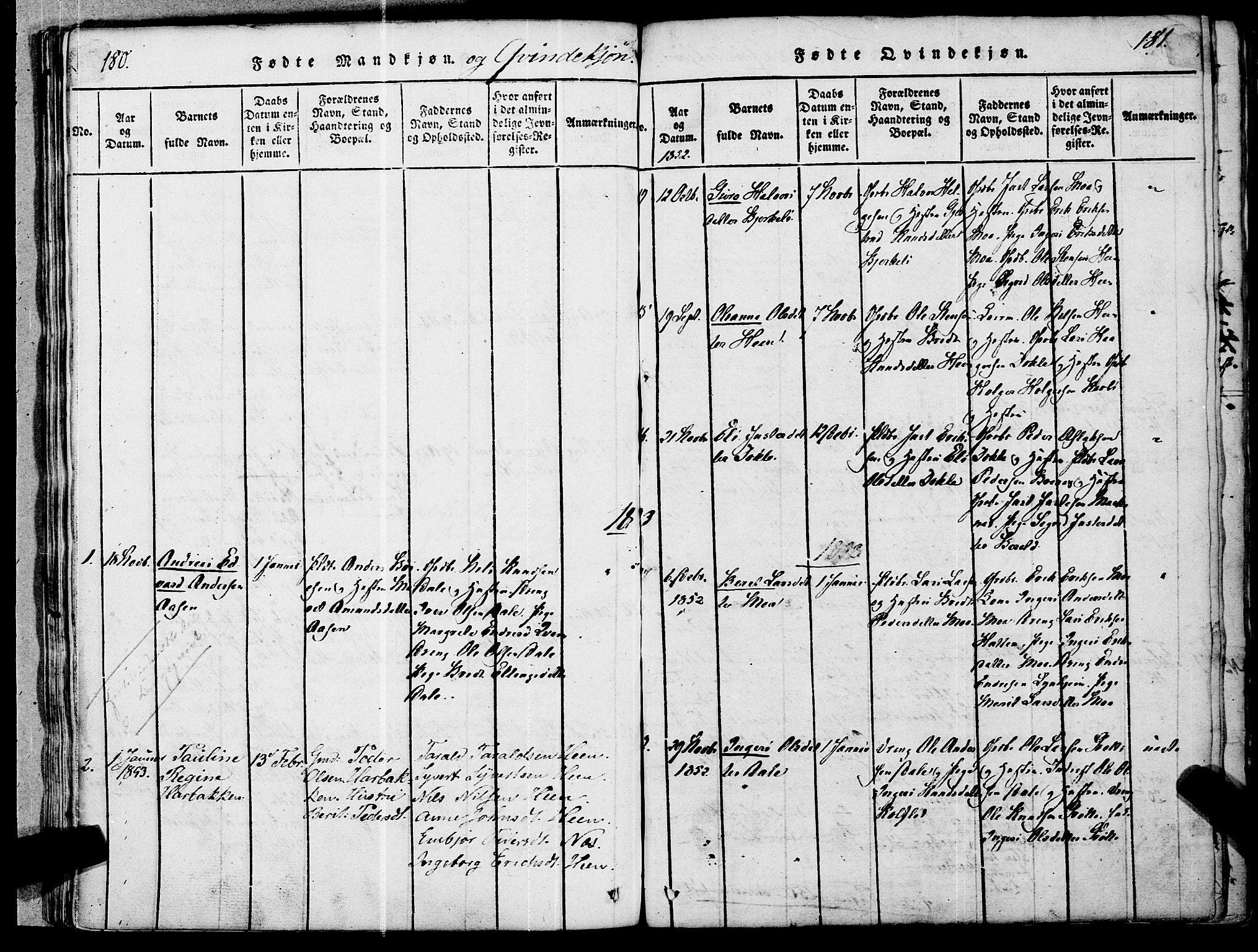 Ministerialprotokoller, klokkerbøker og fødselsregistre - Møre og Romsdal, SAT/A-1454/545/L0585: Parish register (official) no. 545A01, 1818-1853, p. 180-181
