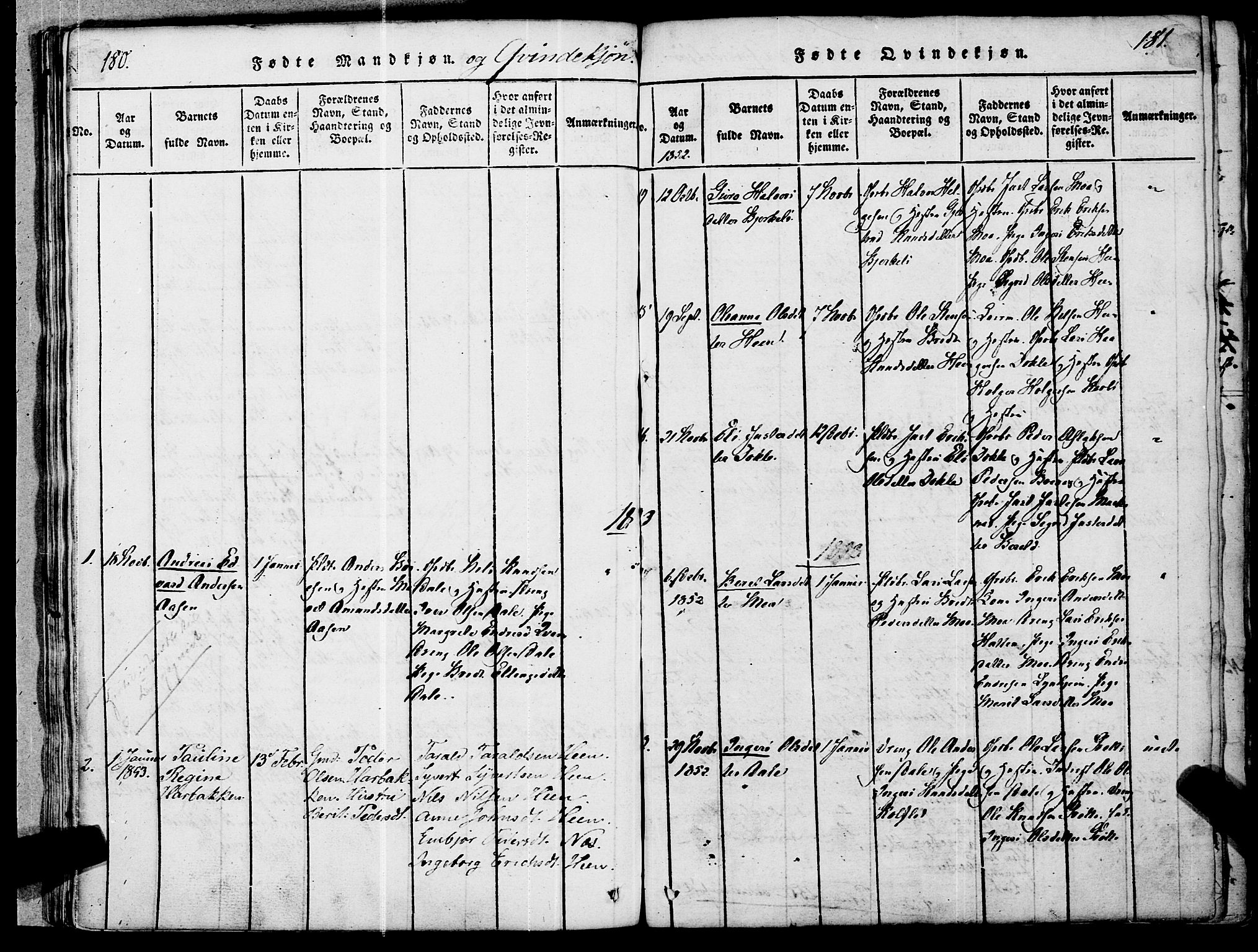 Ministerialprotokoller, klokkerbøker og fødselsregistre - Møre og Romsdal, AV/SAT-A-1454/545/L0585: Parish register (official) no. 545A01, 1818-1853, p. 180-181