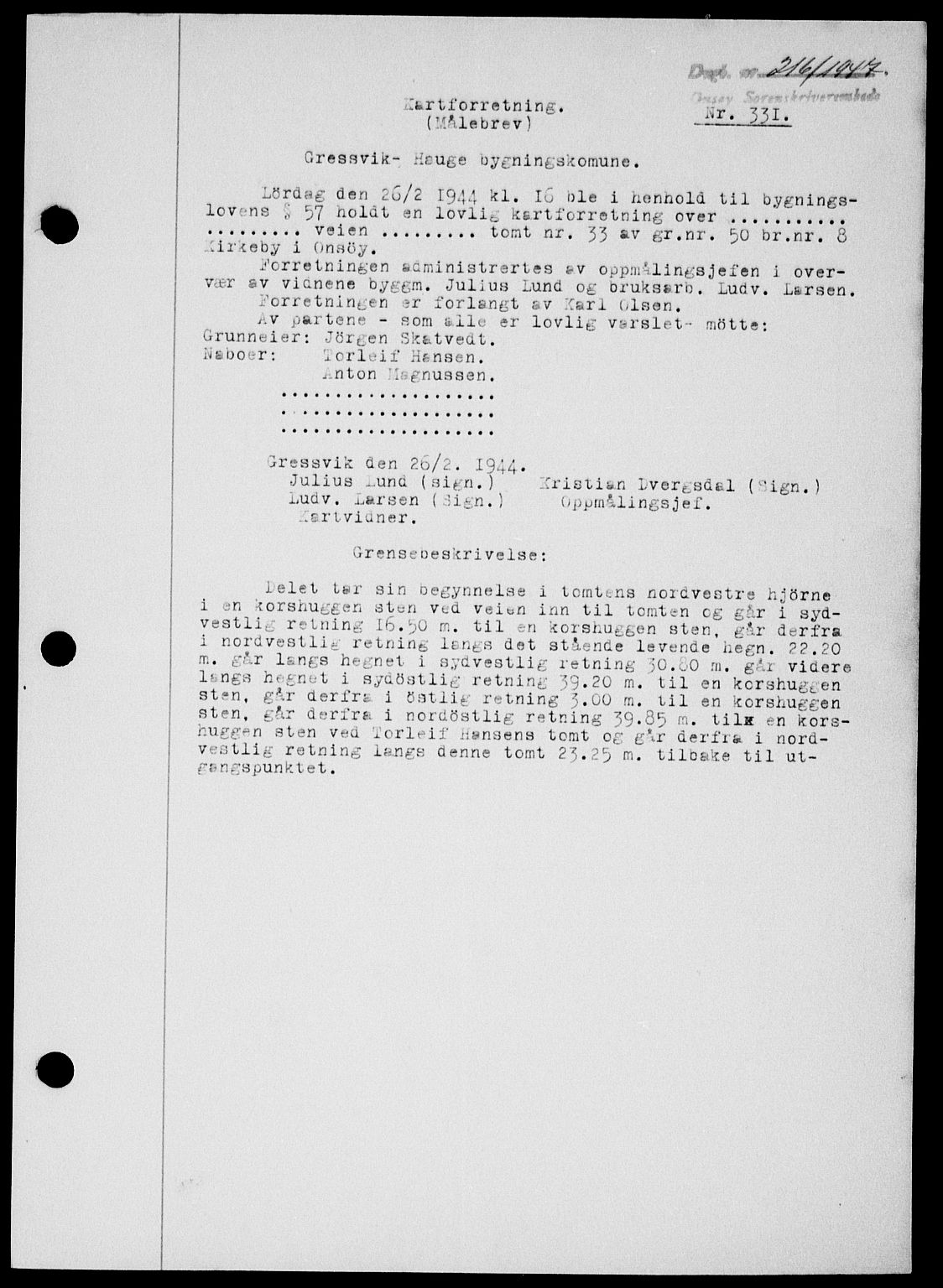 Onsøy sorenskriveri, SAO/A-10474/G/Ga/Gab/L0018: Mortgage book no. II A-18, 1946-1947, Diary no: : 216/1947
