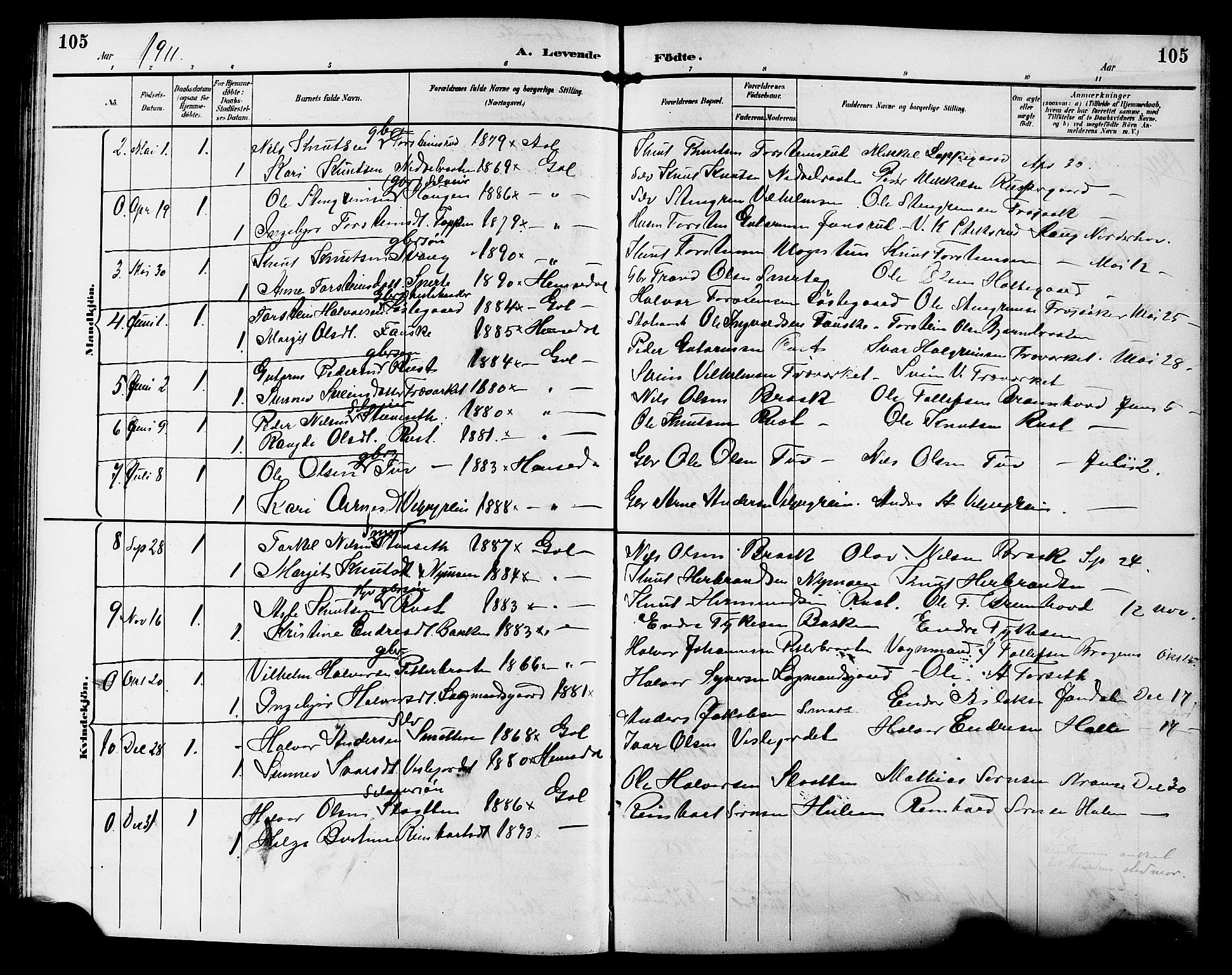 Gol kirkebøker, SAKO/A-226/G/Ga/L0003: Parish register (copy) no. I 3, 1887-1914, p. 105