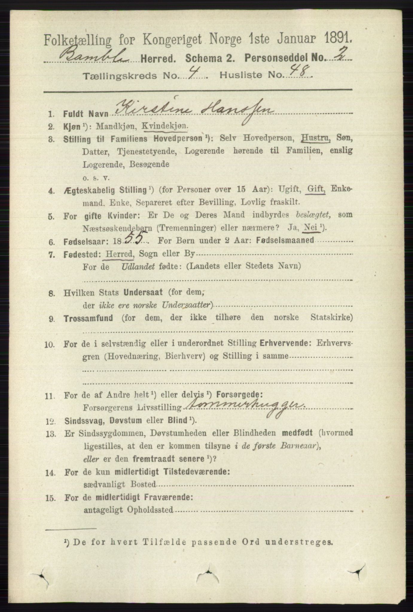 RA, 1891 census for 0814 Bamble, 1891, p. 2021