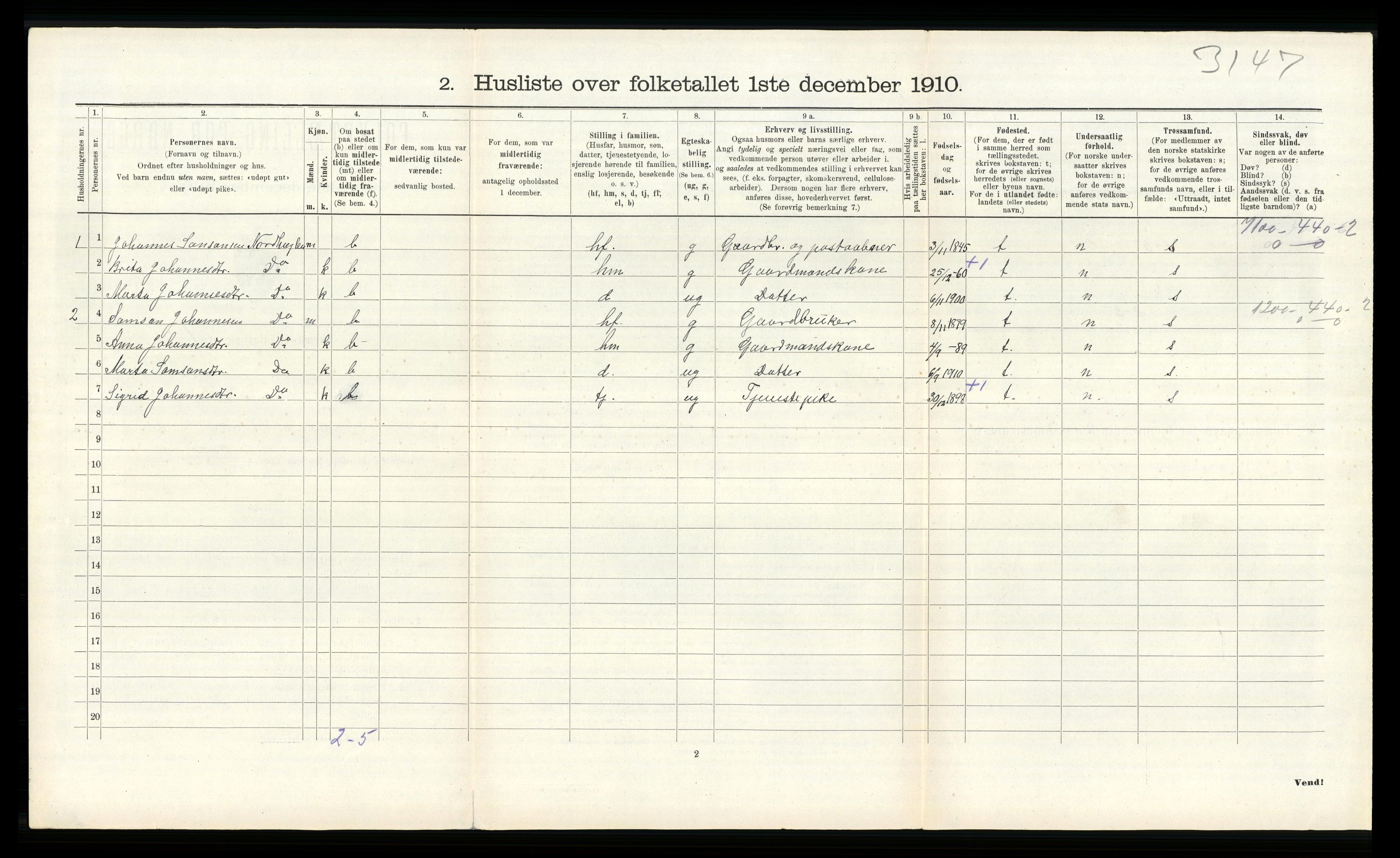 RA, 1910 census for Stord, 1910, p. 894