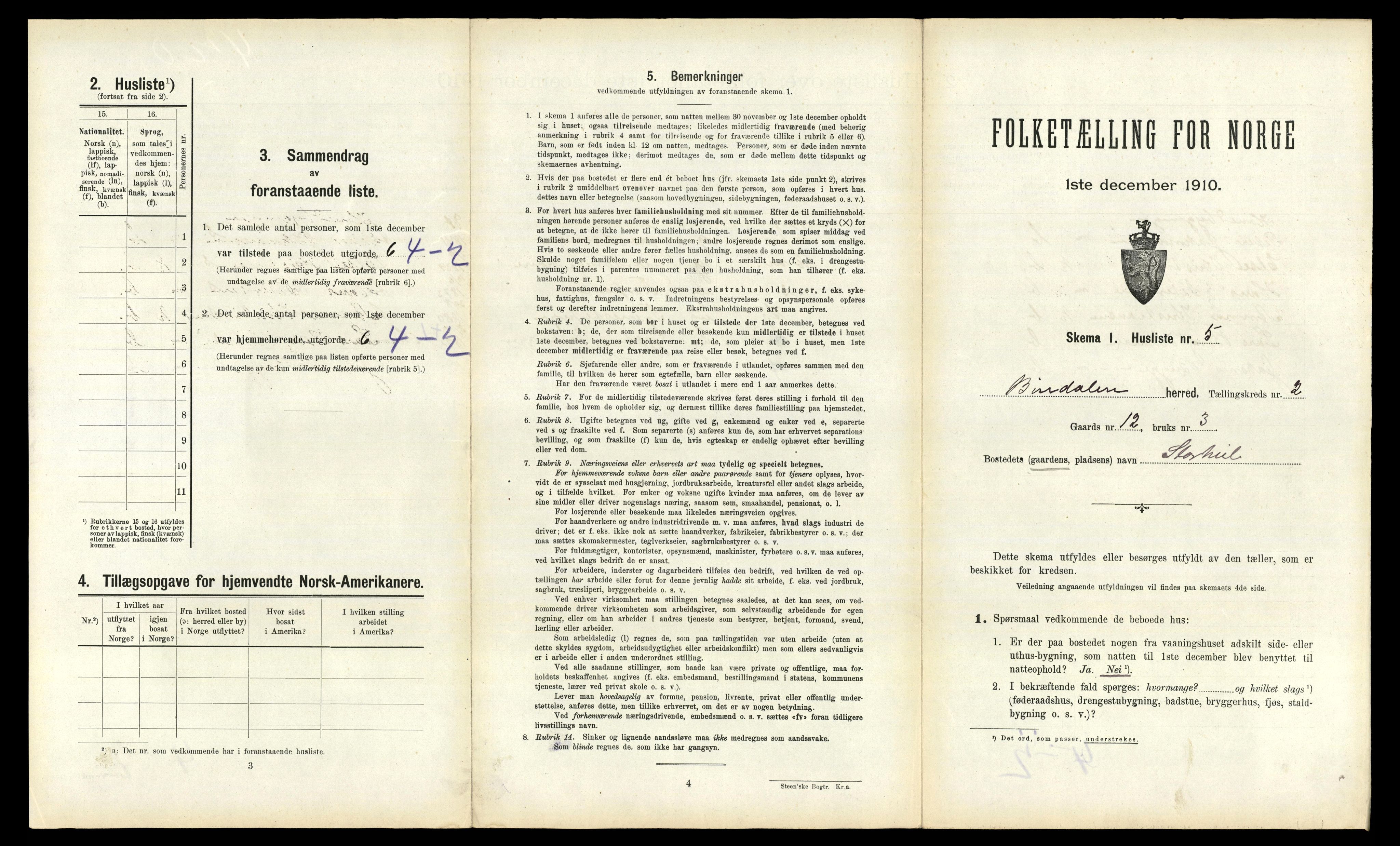 RA, 1910 census for Bindal, 1910, p. 158