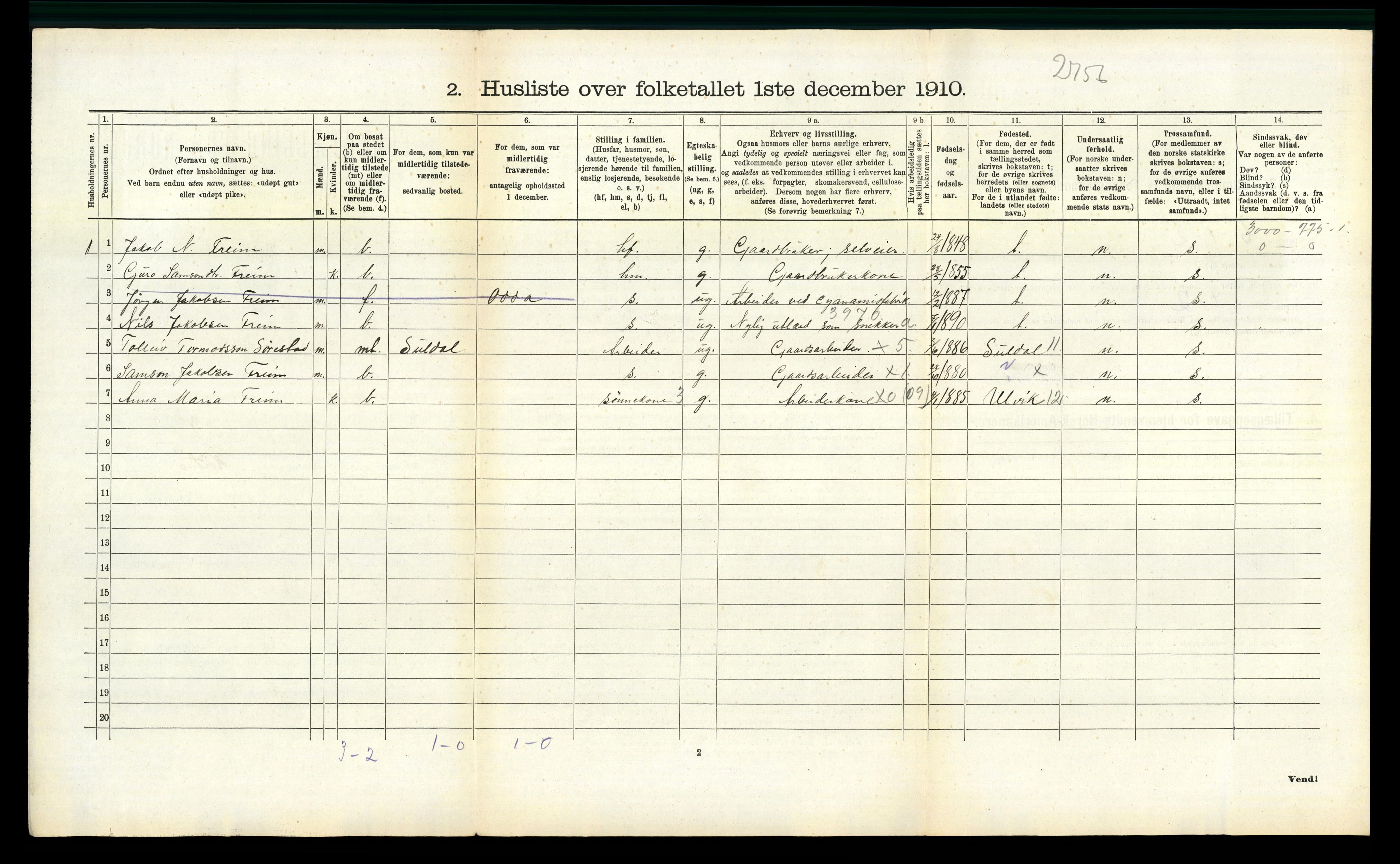 RA, 1910 census for Ullensvang, 1910, p. 802