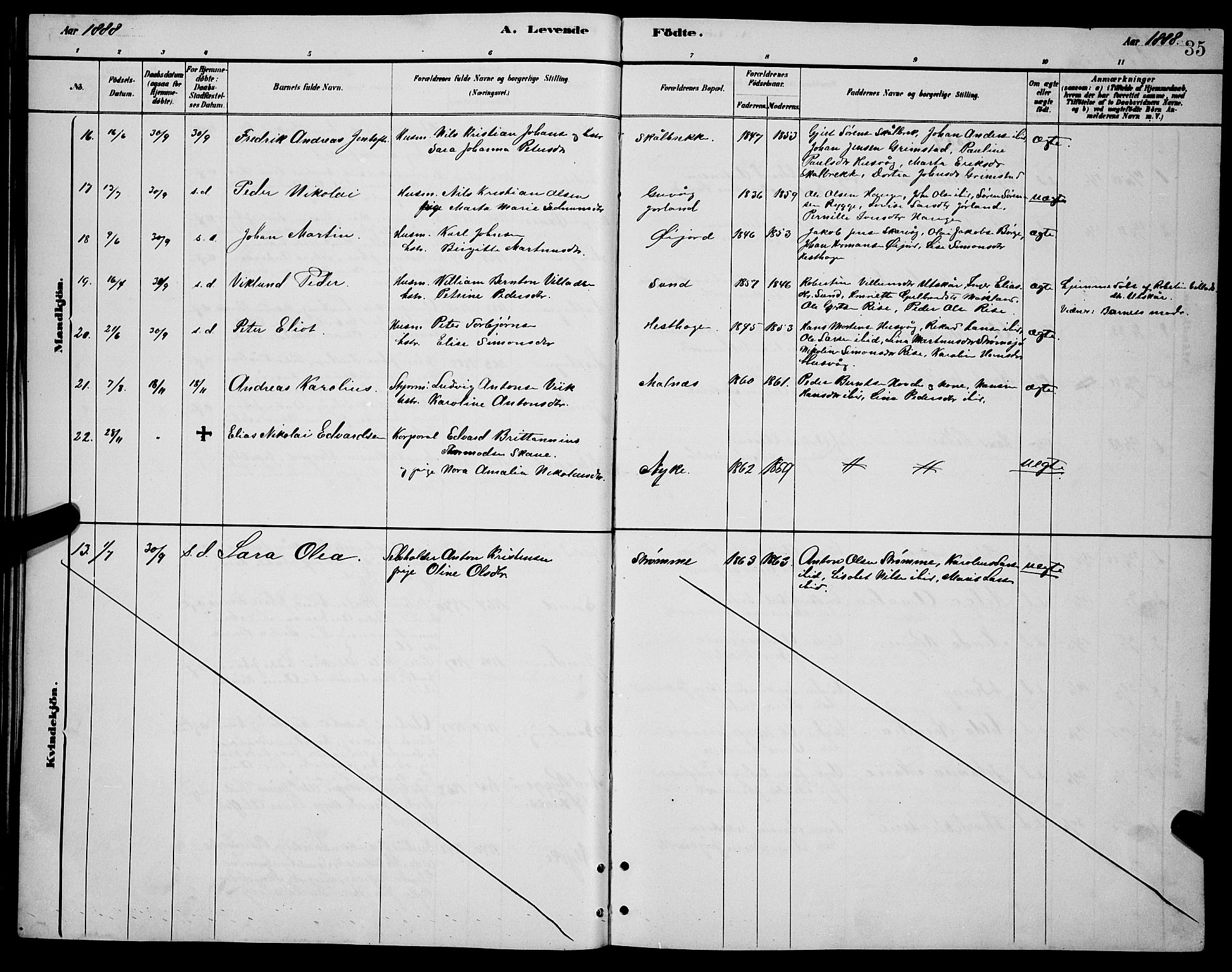 Ministerialprotokoller, klokkerbøker og fødselsregistre - Nordland, AV/SAT-A-1459/892/L1325: Parish register (copy) no. 892C02, 1878-1896, p. 35