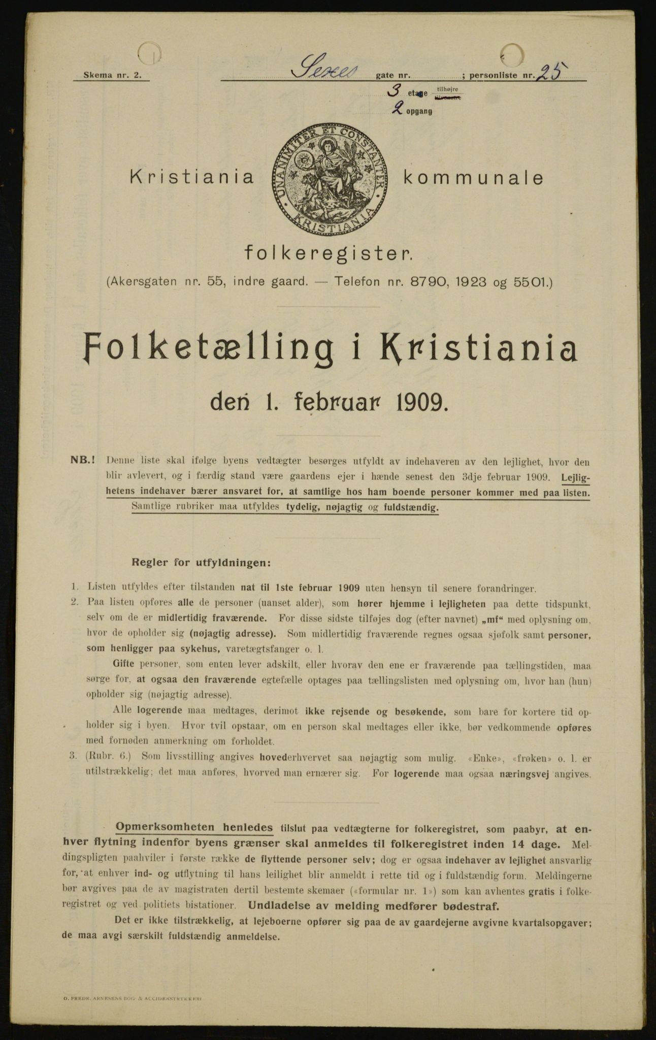 OBA, Municipal Census 1909 for Kristiania, 1909, p. 85954