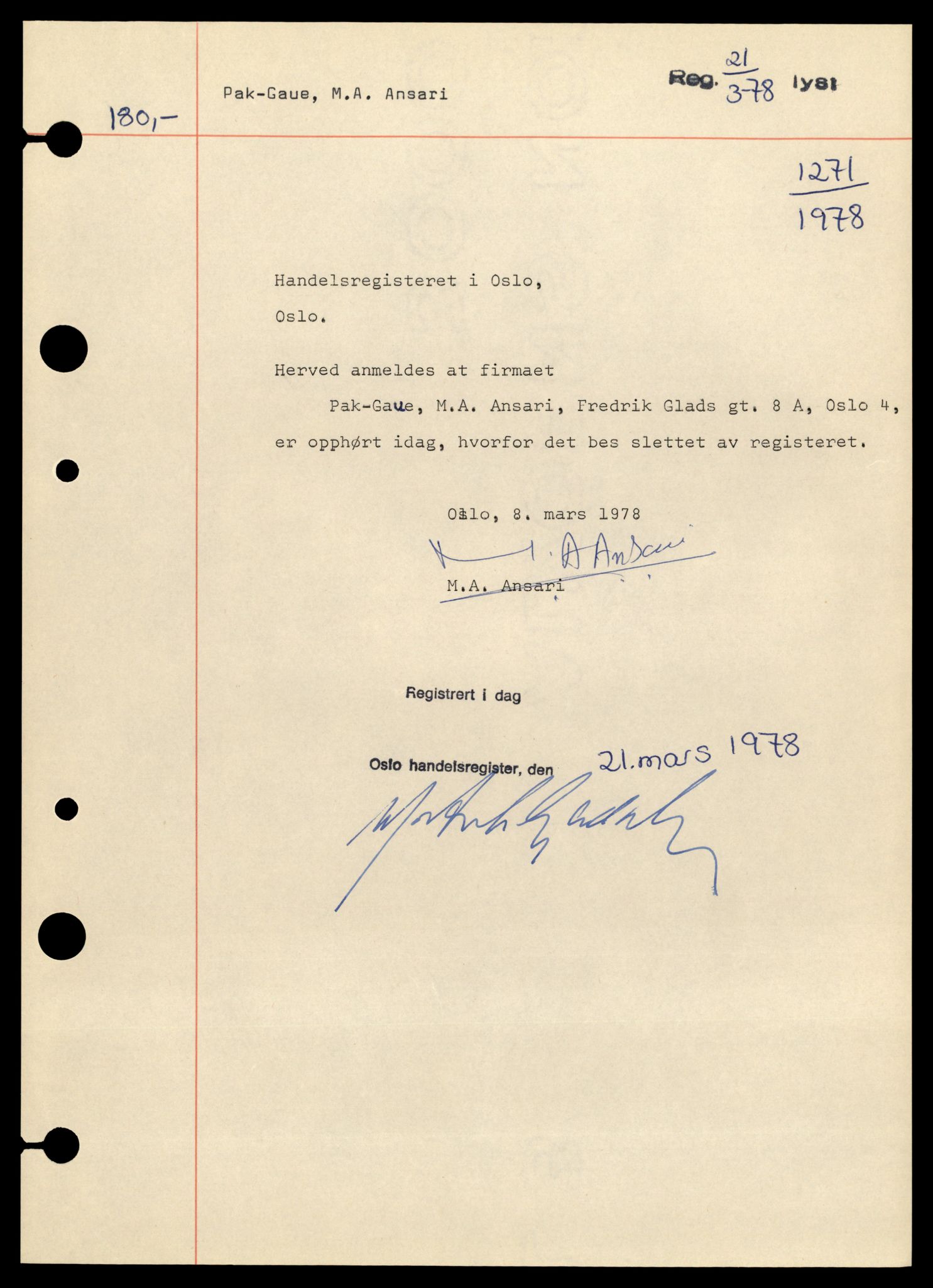 Oslo byfogd, Handelsregisteret, AV/SAT-A-10867/G/Gb/Gbb/L0029: Registreringsmeldinger, P-Te, 1978, p. 3