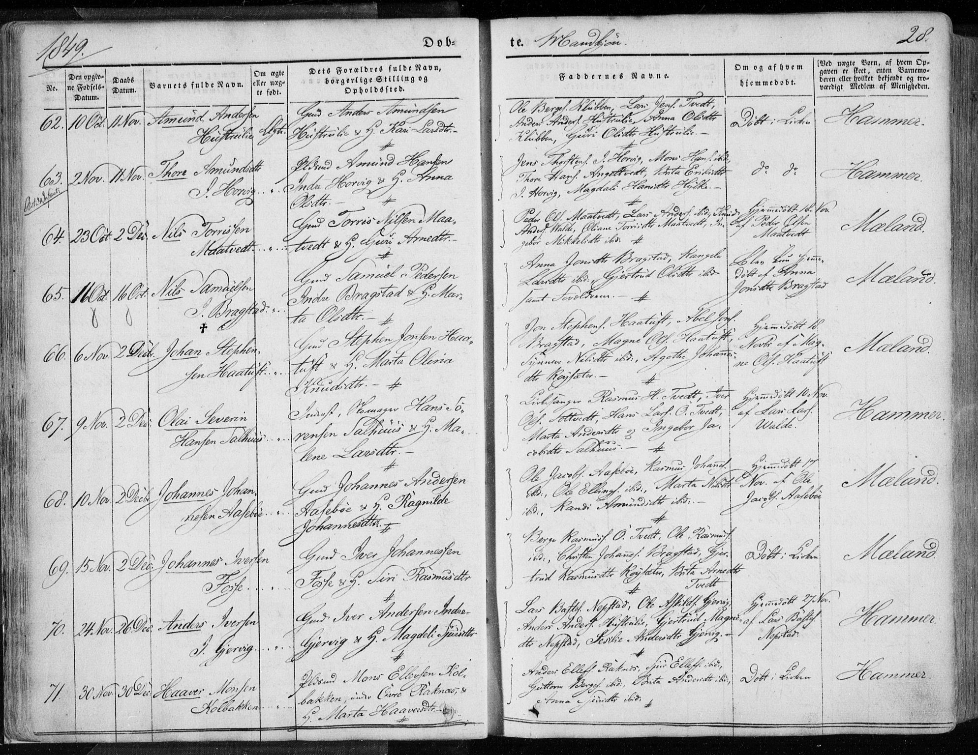 Hamre sokneprestembete, SAB/A-75501/H/Ha/Haa/Haaa/L0013: Parish register (official) no. A 13, 1846-1857, p. 28