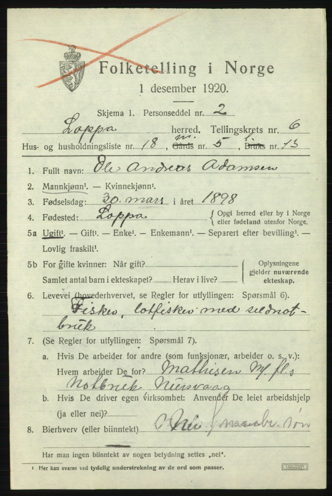 SATØ, 1920 census for Loppa, 1920, p. 2734