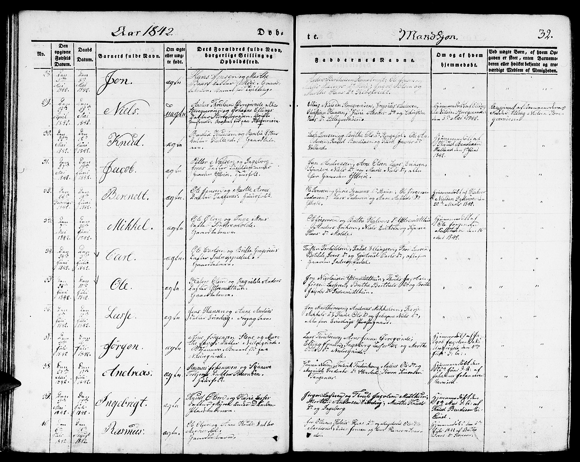 Gulen sokneprestembete, SAB/A-80201/H/Haa/Haaa/L0020: Parish register (official) no. A 20, 1837-1847, p. 32